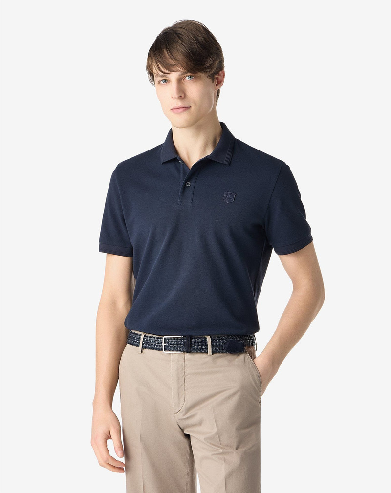 CORNELIANI Blue button-up cotton pique polo shirt outlook