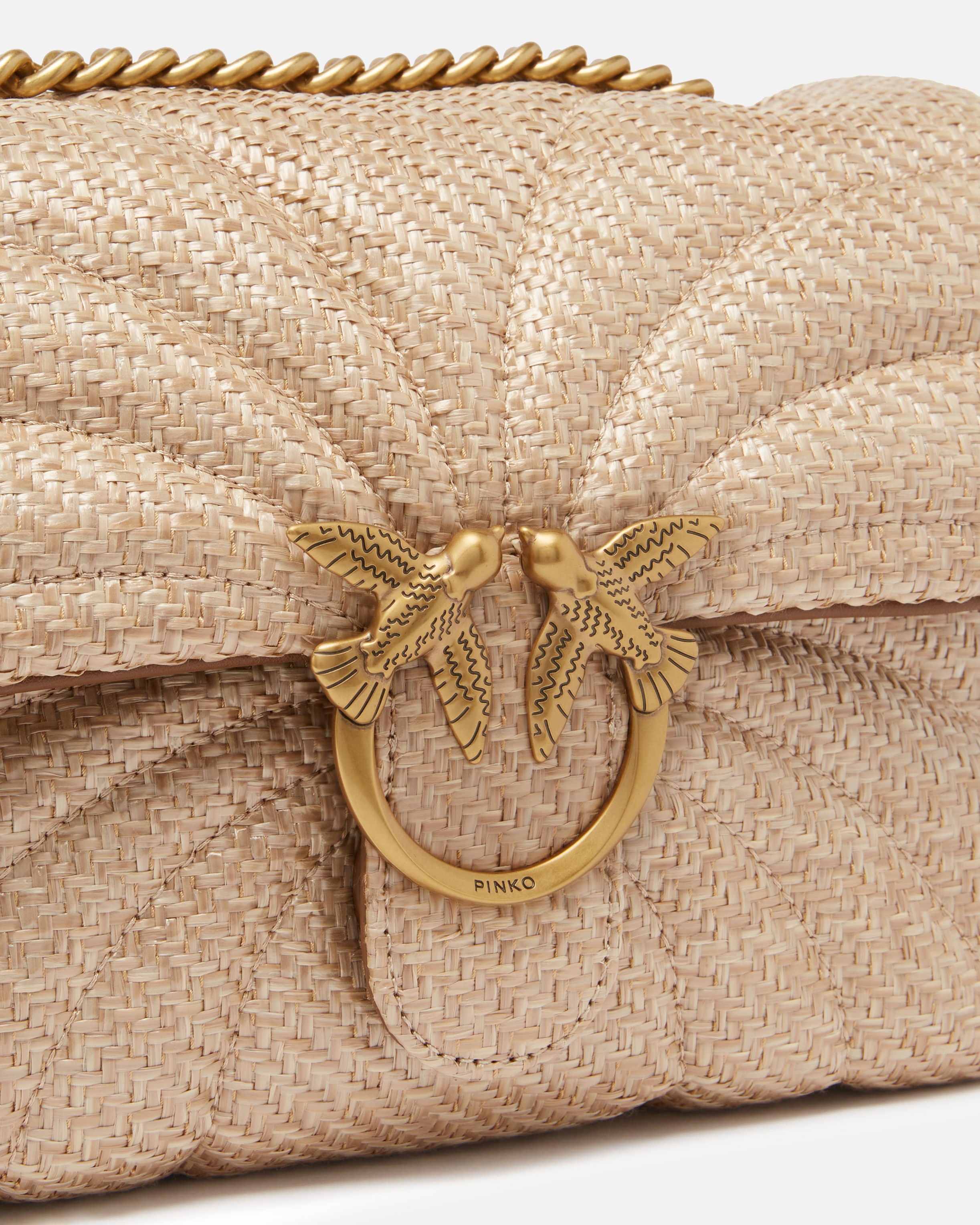 LOVE BAG PUFF QUILTED RAFFIA SHOULDER BAG WITH BUTTERFLY - 3