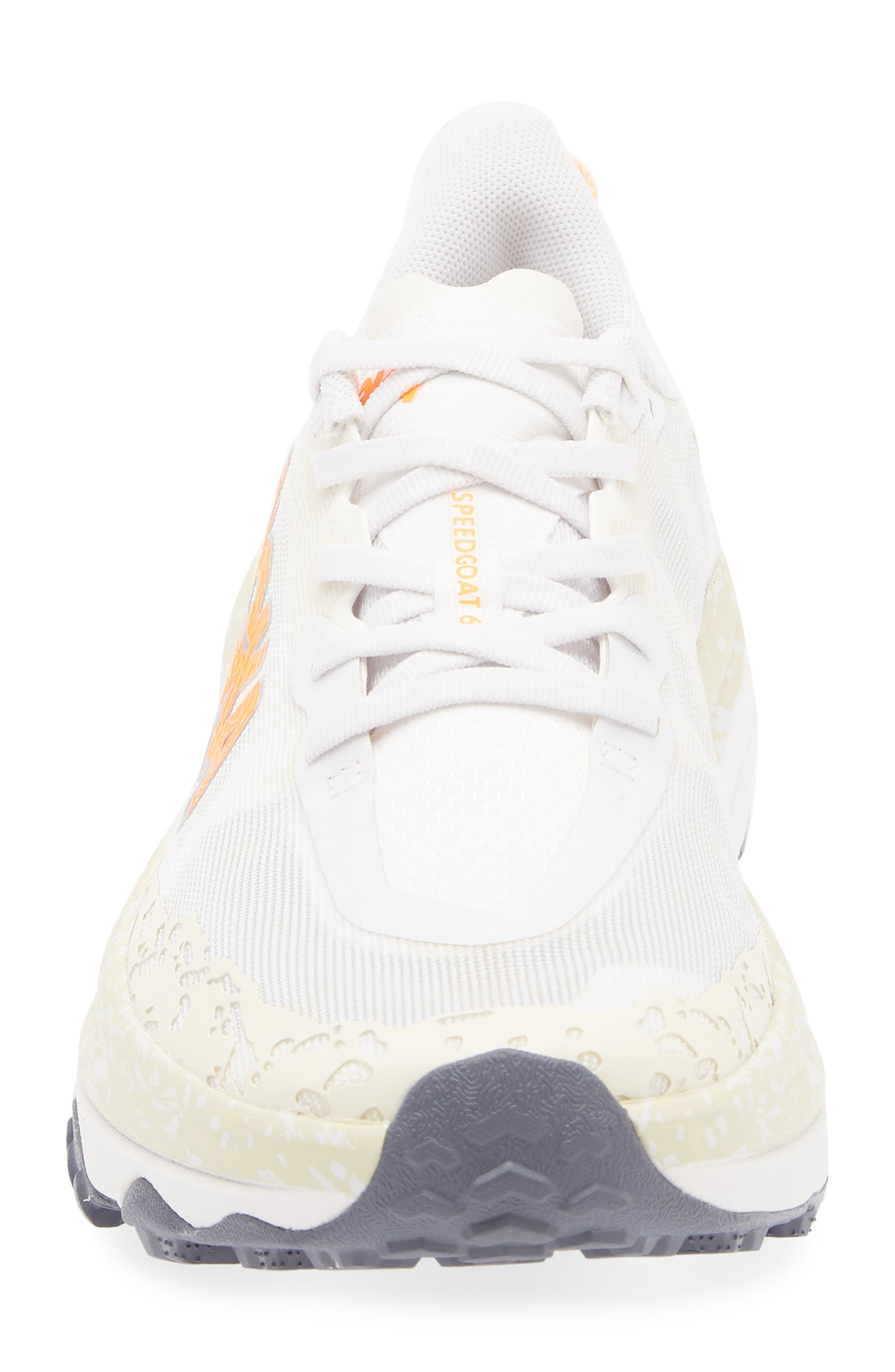 HOKA Speedgoat 6 Trail Running Shoe in White /Neon Tangerine at Nordstrom - 4