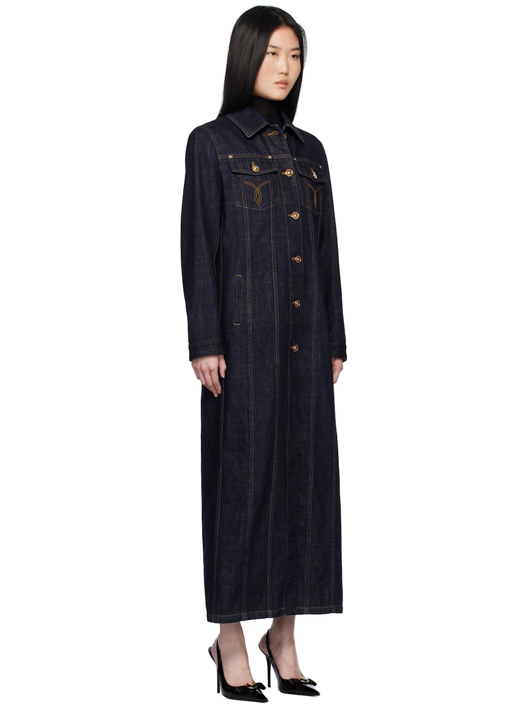 Blue Long Denim Coat - 2
