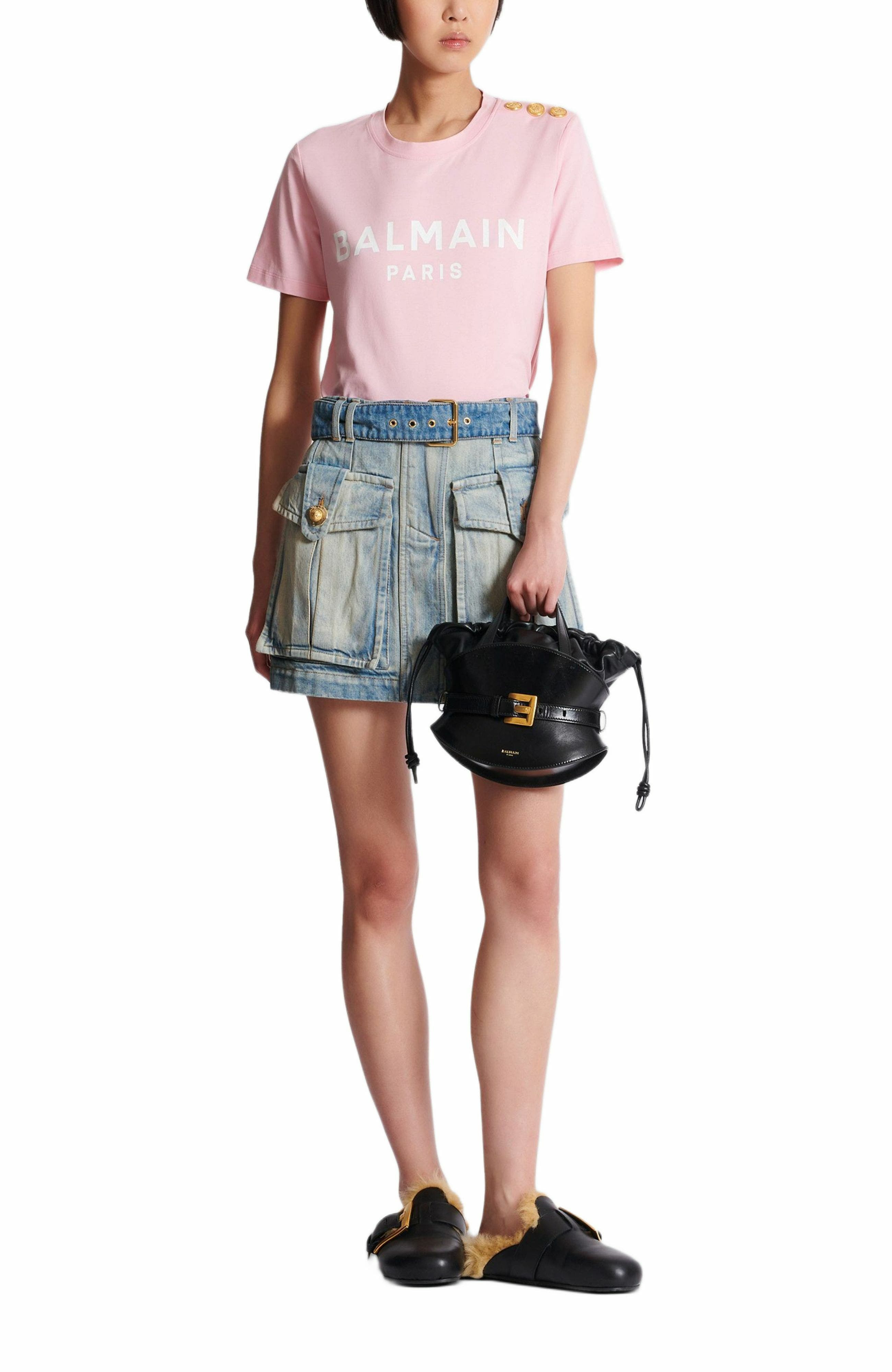 T-shirt with Balmain Paris print with buttons in Pink at Nordstrom - 2