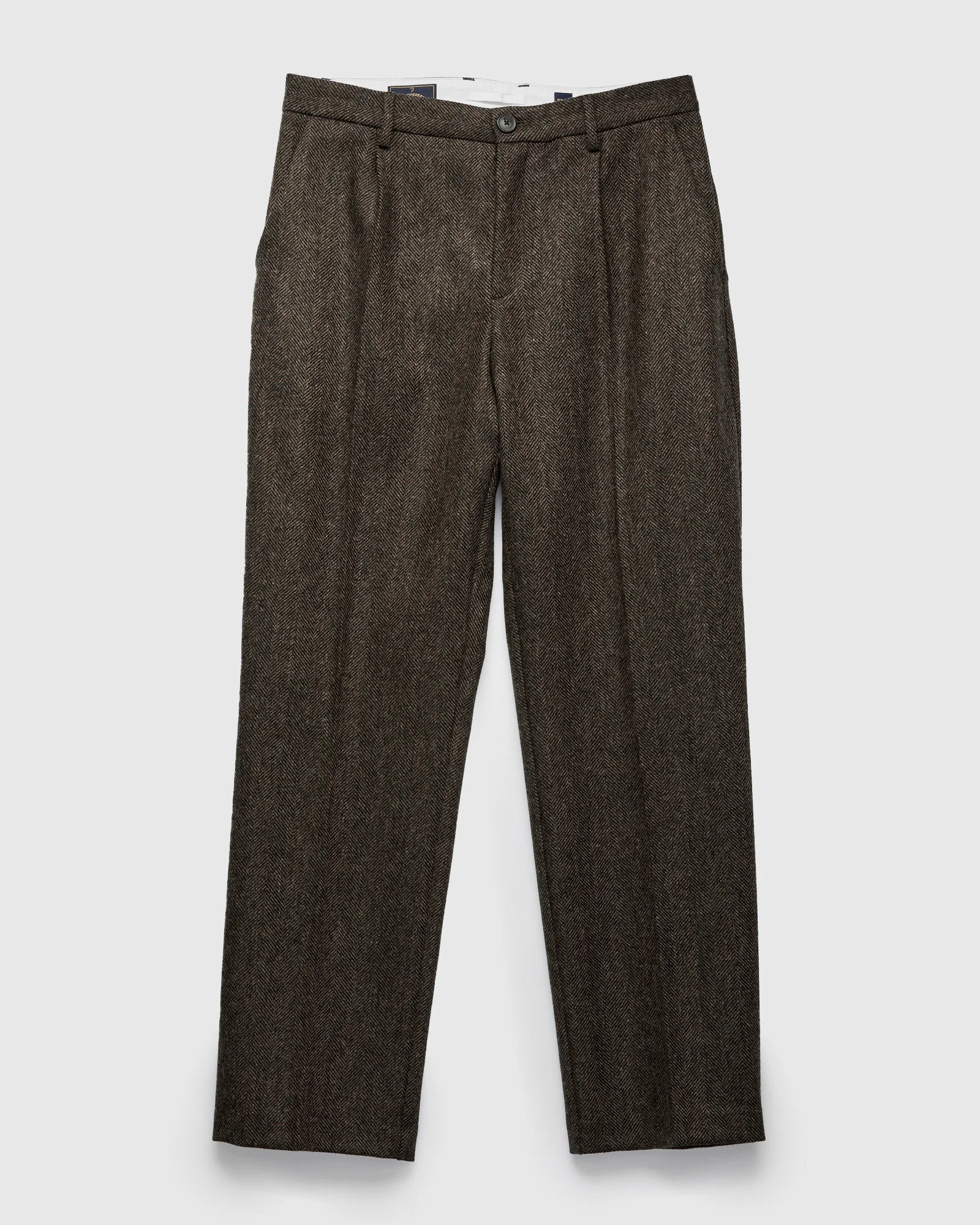 Herringbone Single Pleat Trousers in Brown - 1