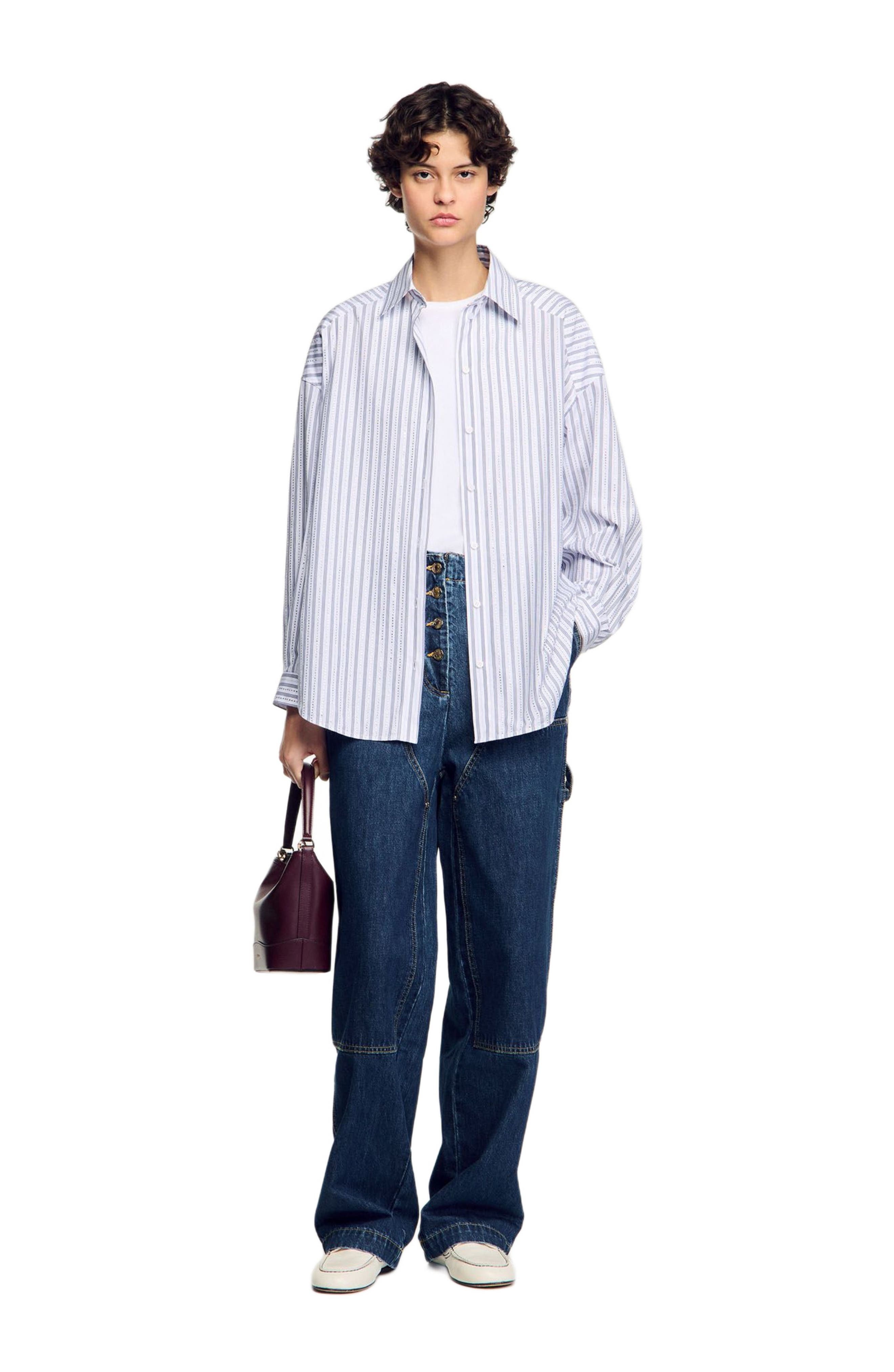 SANDRO Striped rhinestone shirt in White at Nordstrom - 6