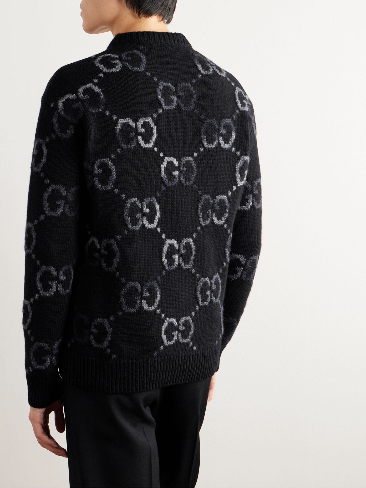 Logo-Jacquard Wool-Blend Sweater Black - 3