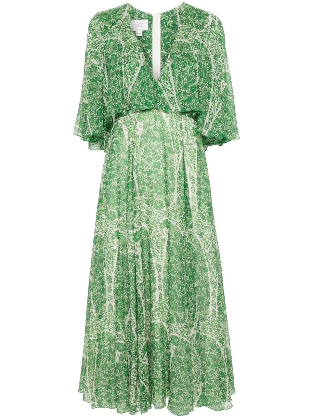 botanical-print silk midi dress - 1