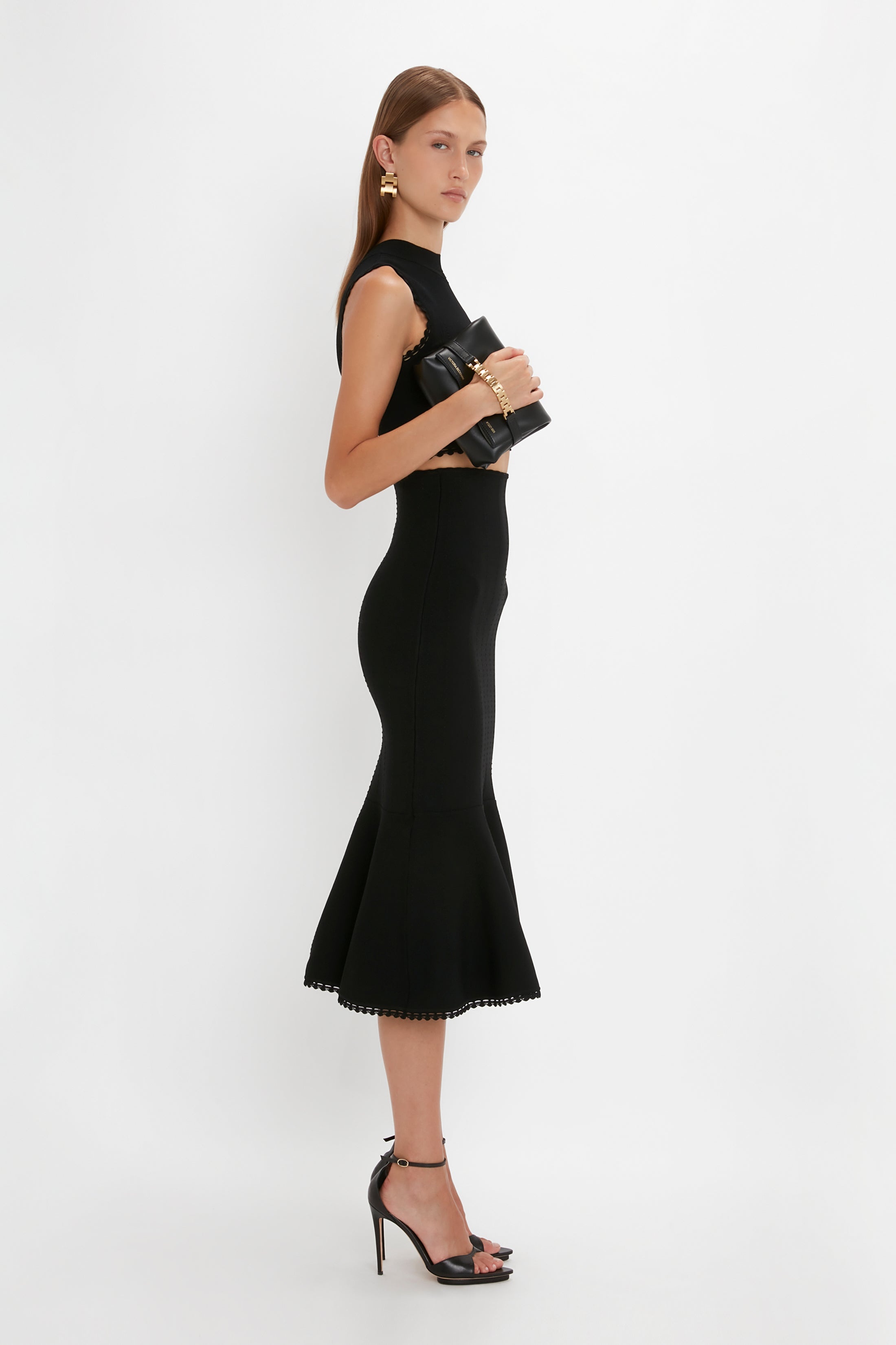 Victoria Beckham VB Body Scallop Trim Flared Skirt In Black