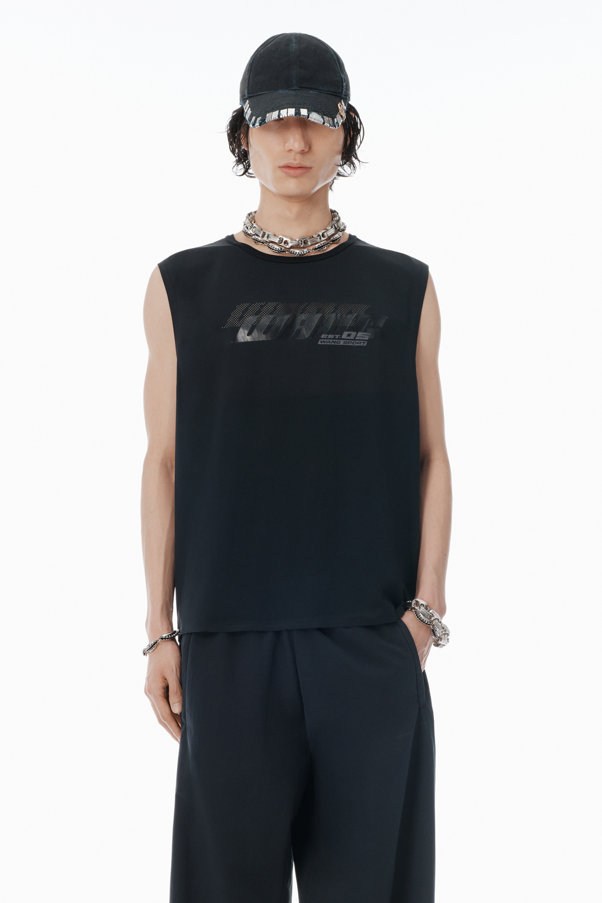 Black Laser-Cut Logo Muscle Shirt - 2