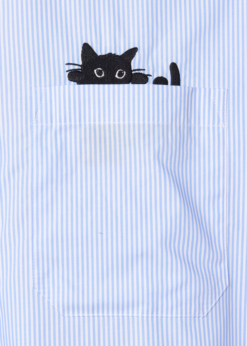 Paul Smith Women's Blue Striped Shirt with Cat Embroidery outlook