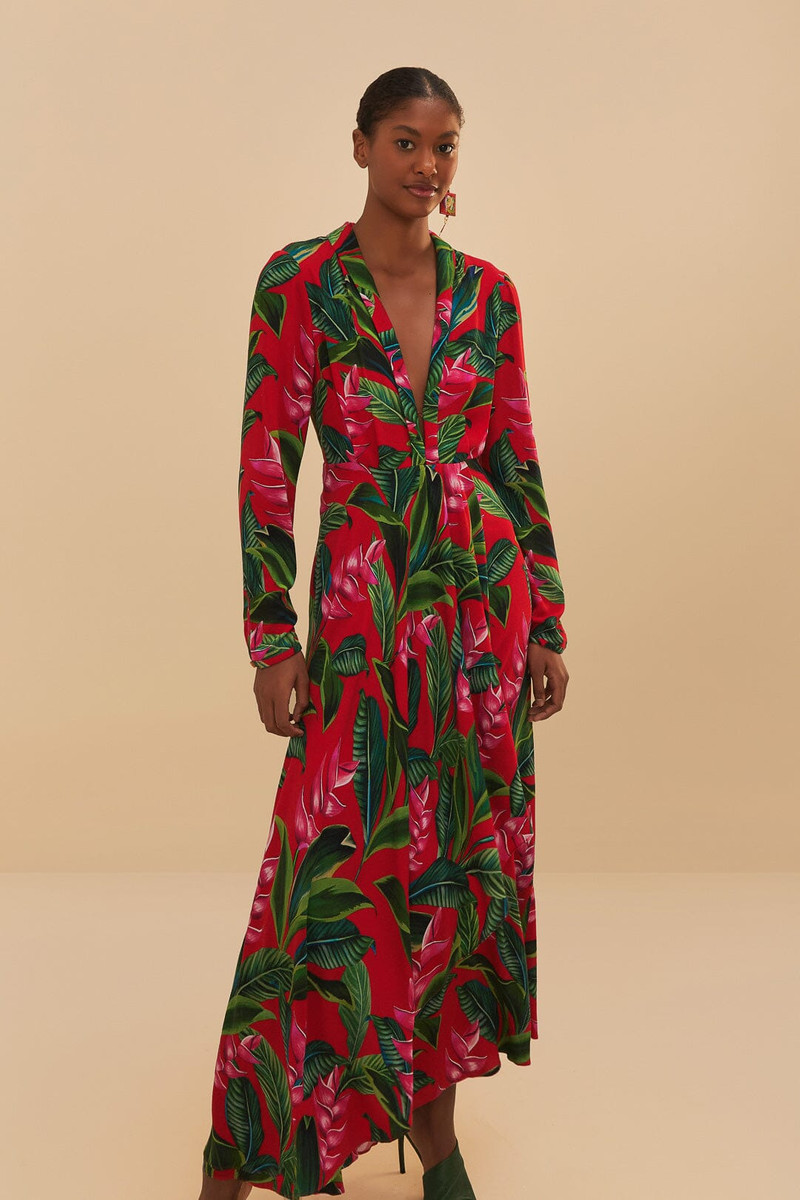 Red Dream Garden Long Sleeve Maxi Dress 1