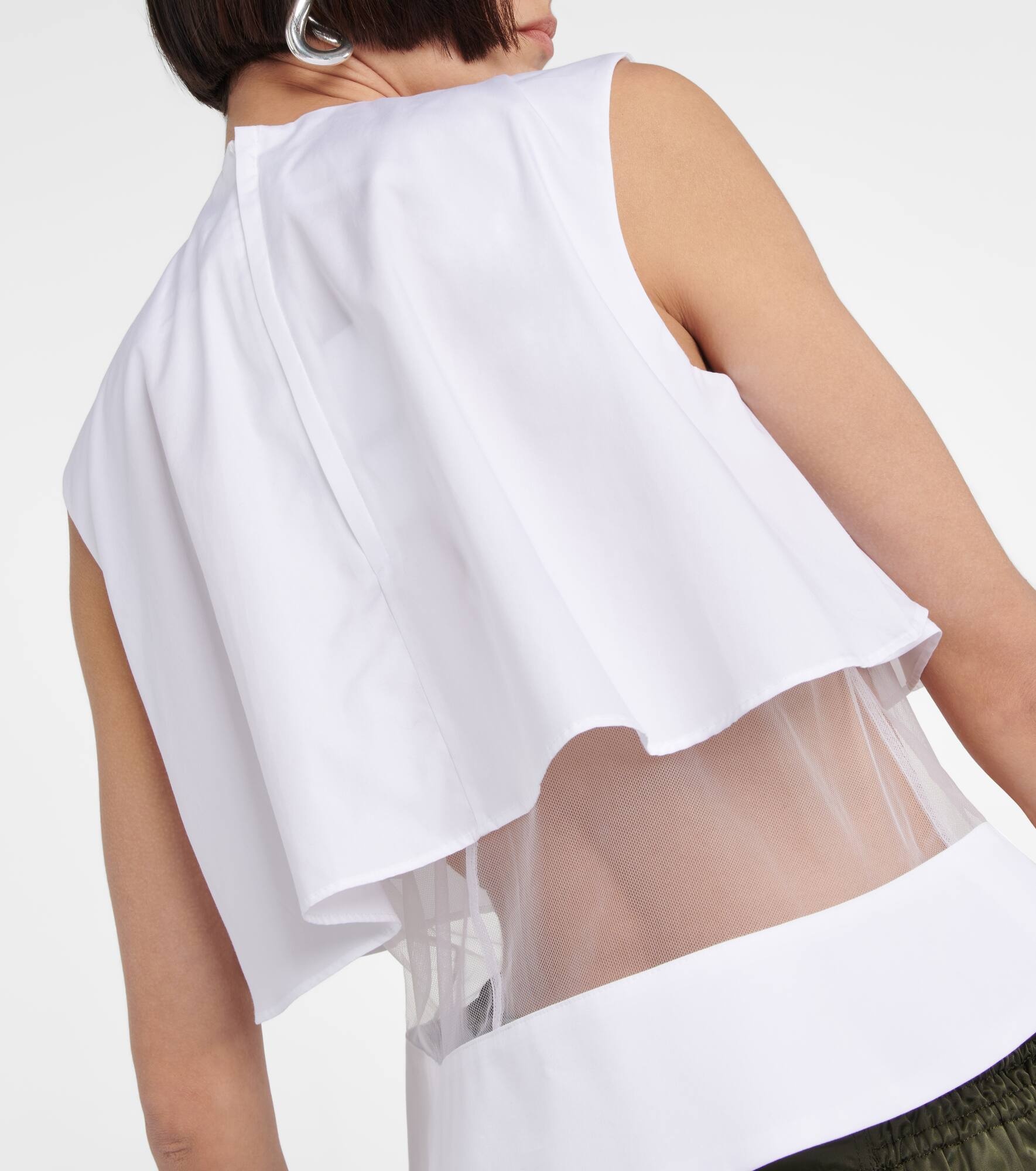 Mesh-trimmed cotton top - 5