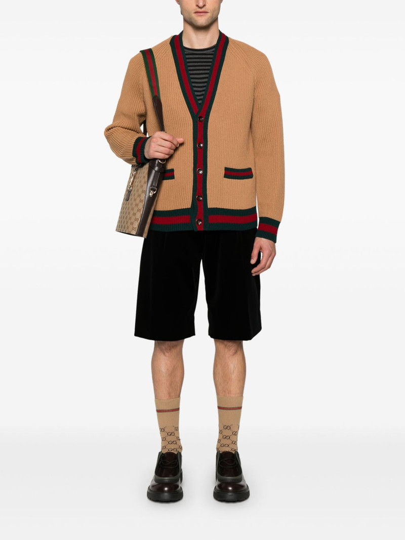 GUCCI Web stripe-trim wool cardigan outlook