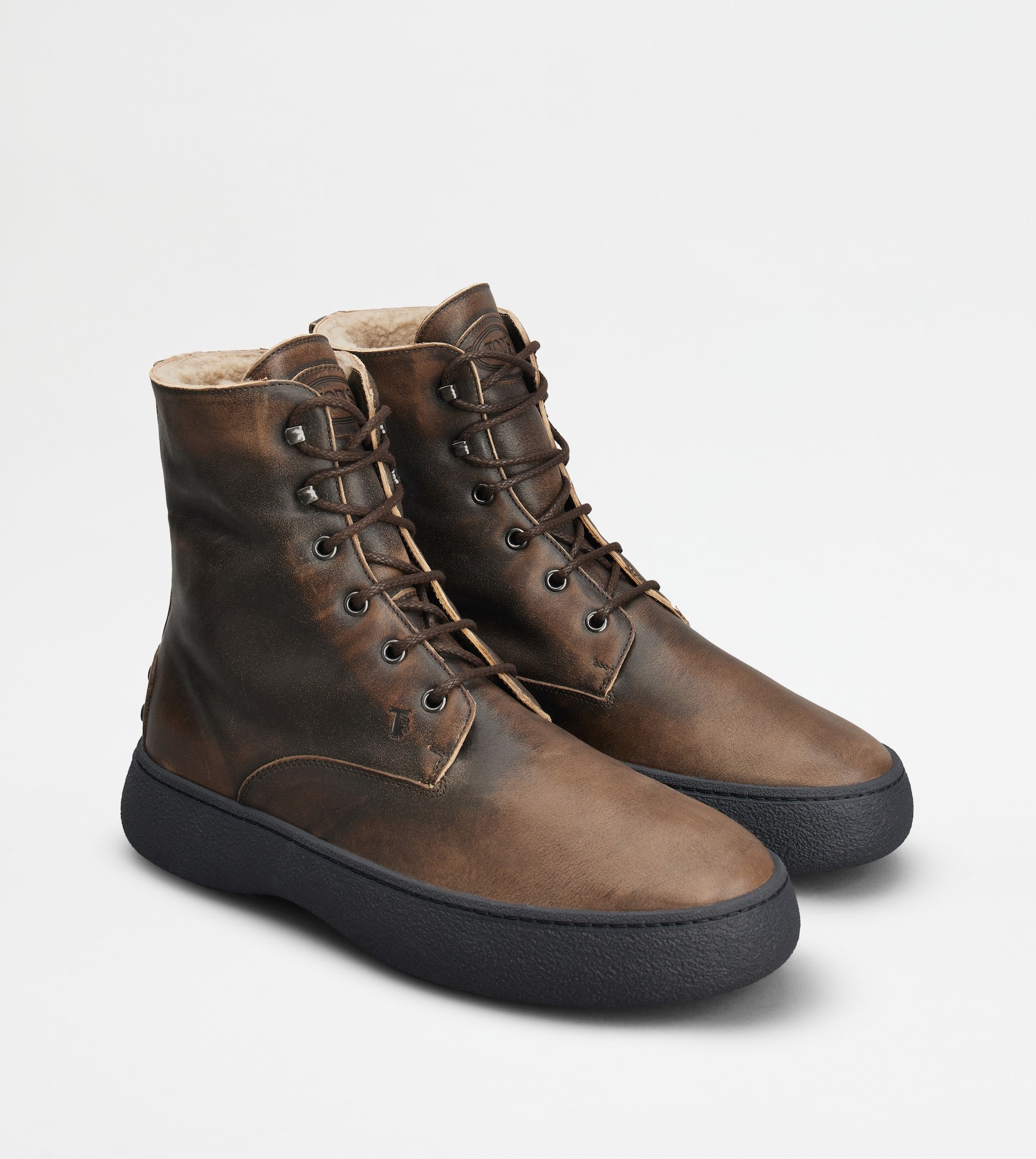 TOD'S W. G. LACE-UP ANKLE BOOTS IN LEATHER - BROWN - 4