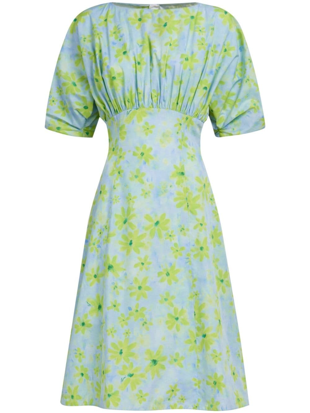 gathered floral-print cotton dress - 1