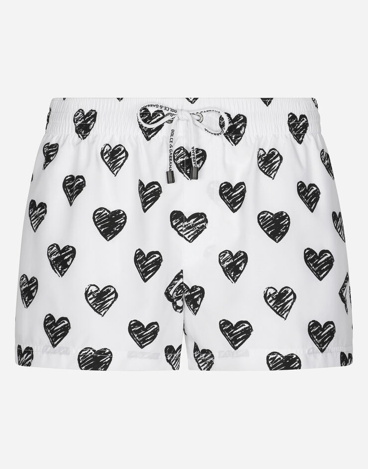 Short swim trunks with heart print - 1