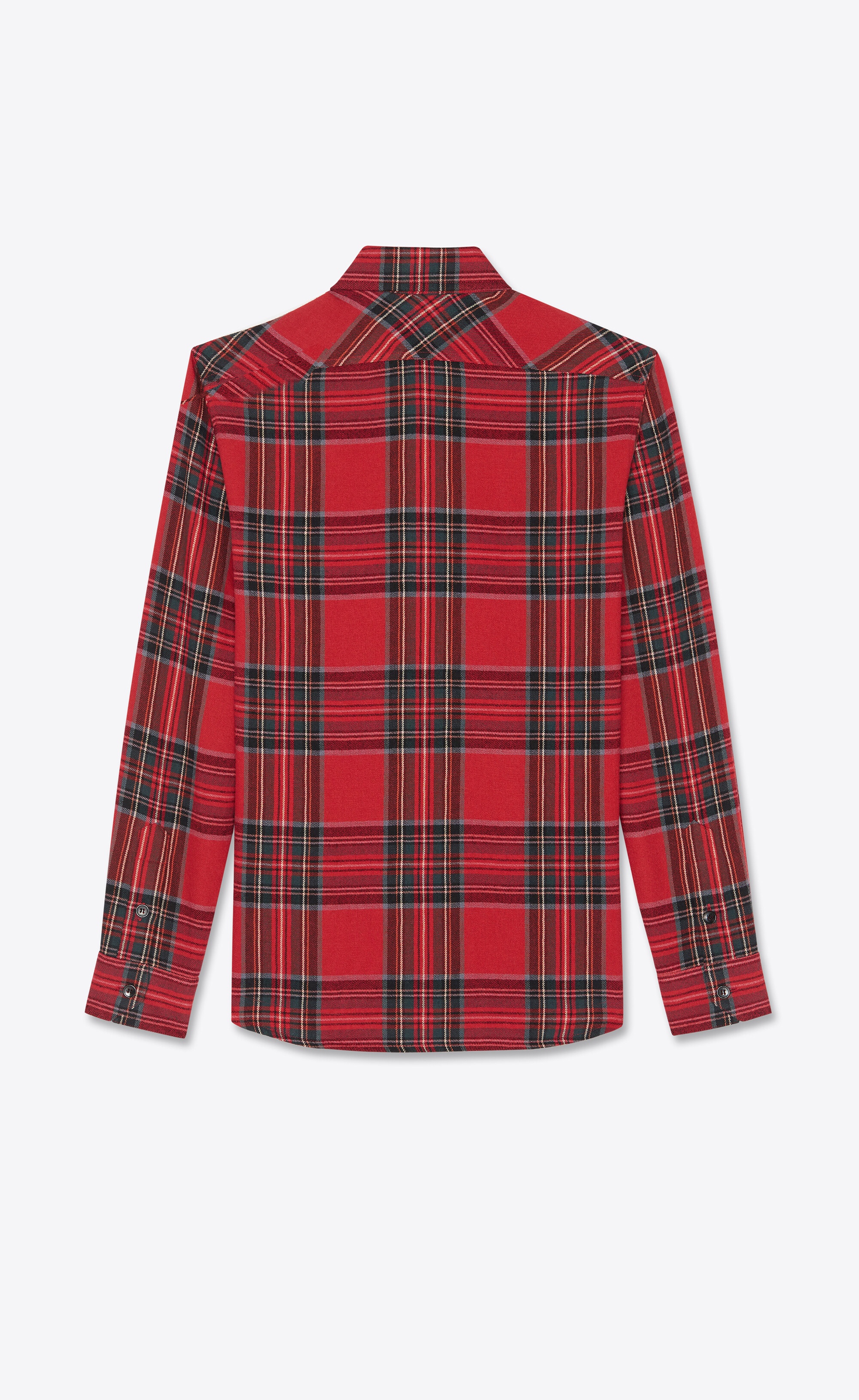 saint laurent-embroidered overshirt in tartan flannel - 2