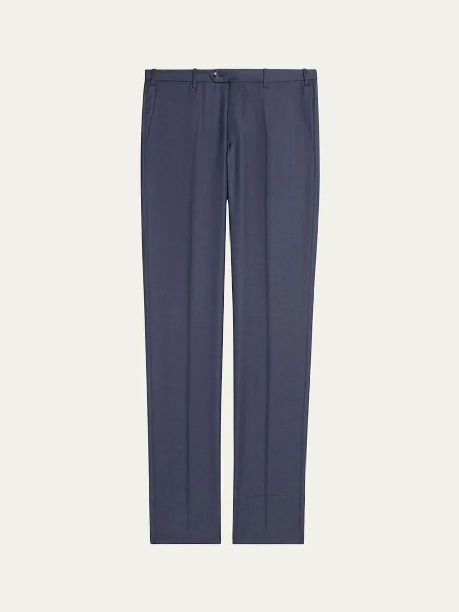 Men's Flat-Front Wool Trousers - 1
