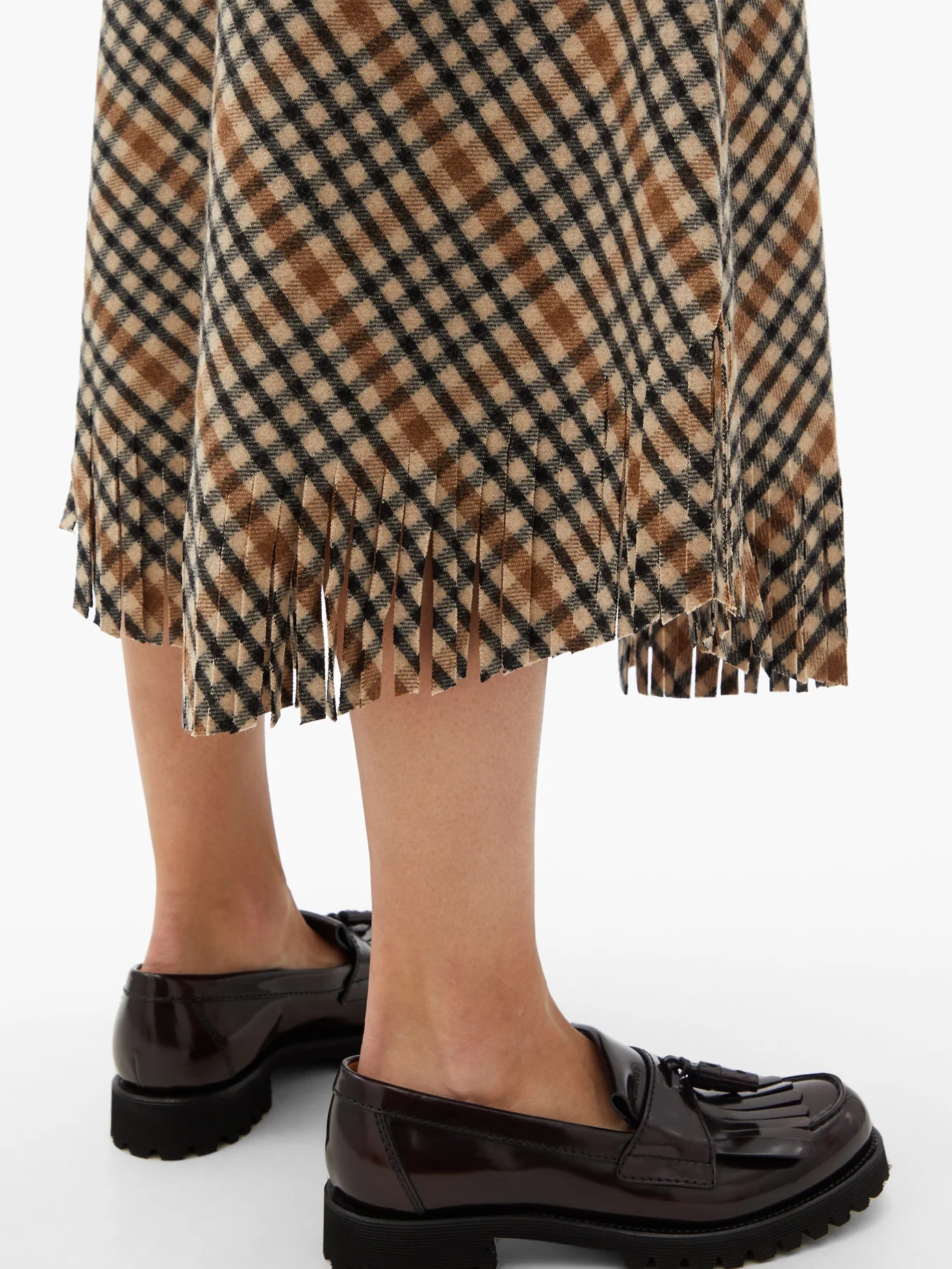 Checked brushed wool-blend skirt - 4