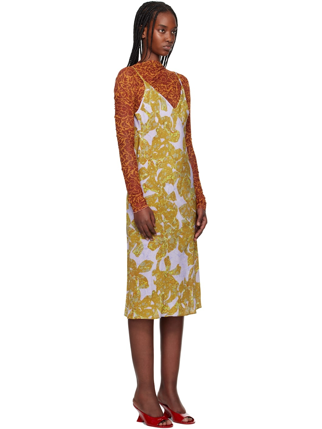 Yellow & Purple Sheer Midi Dress - 2