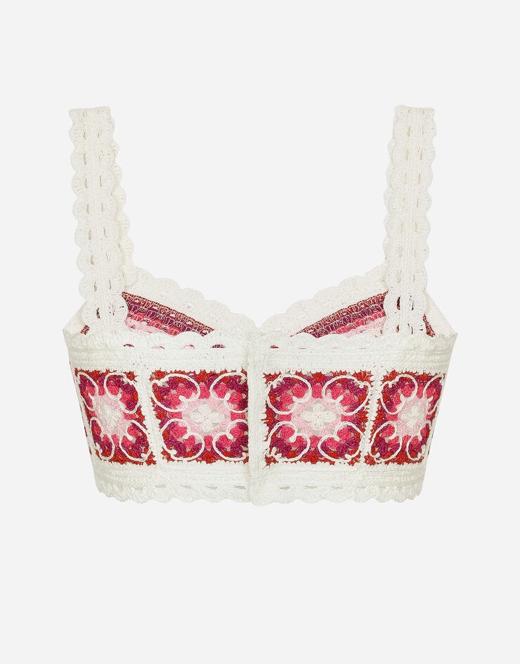 Brick-stitched crochet bustier top with Majolica print - 2