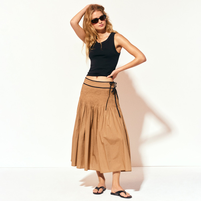 Faux side-tie pleated skirt in cotton poplin 5