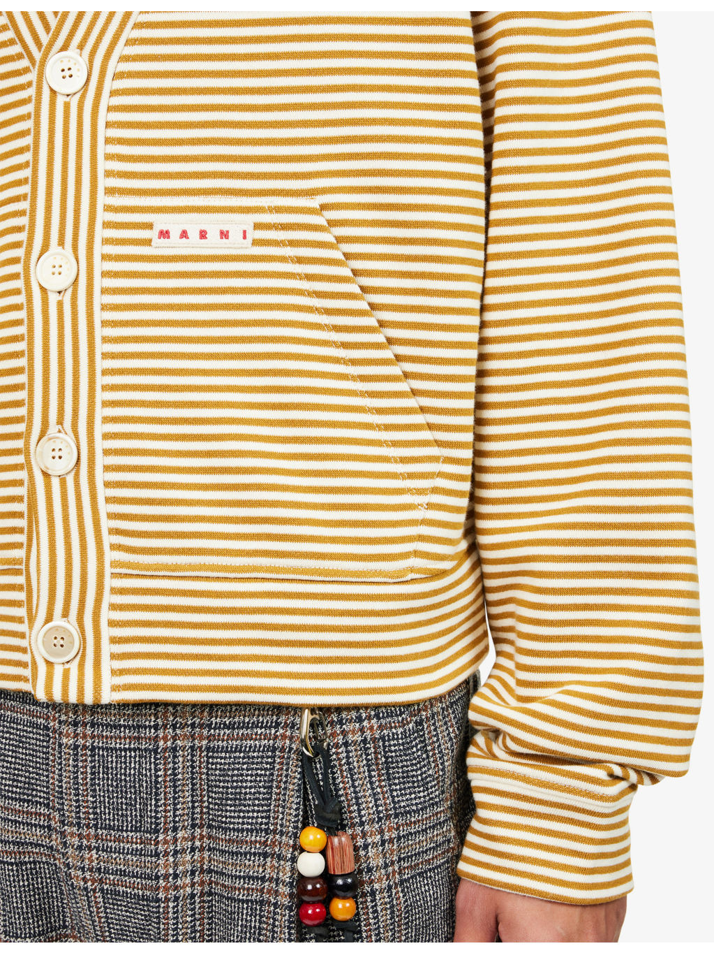 Striped V-Neck Cotton Cardigan - 5