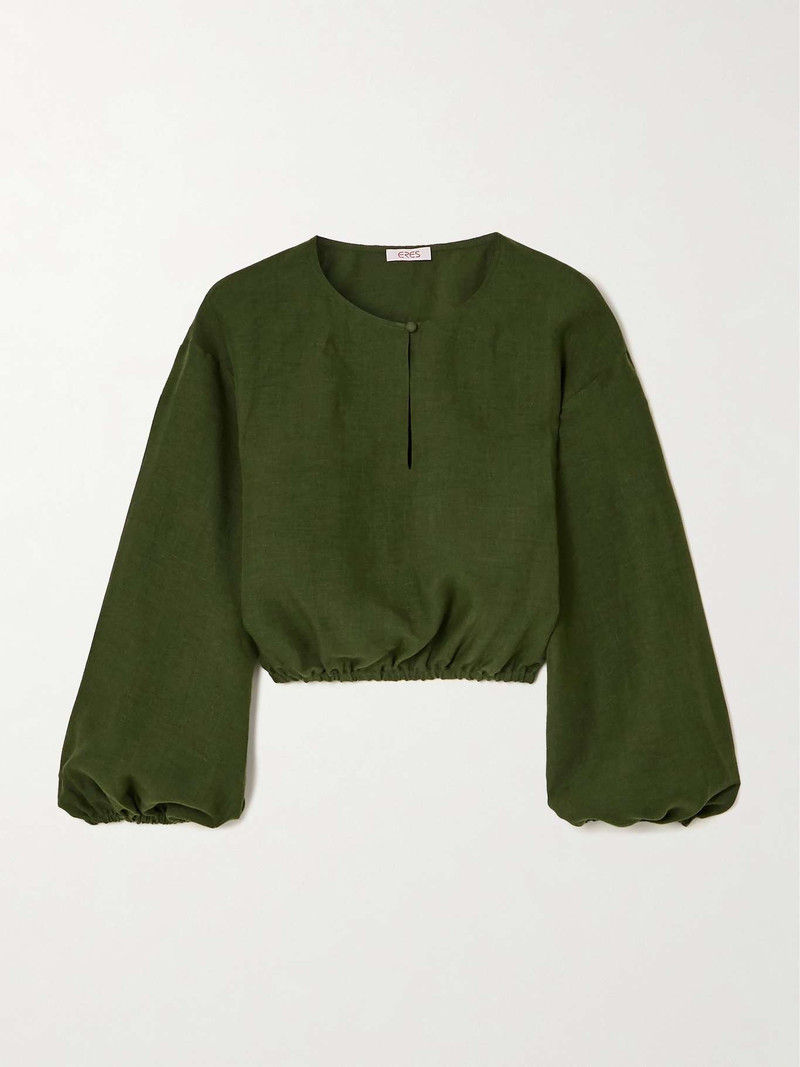 L'Intemporel Auguste gathered linen top - 1