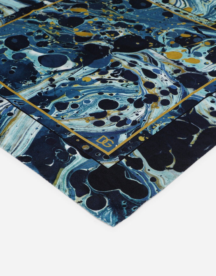 Silk bandanna with blue marbled print - 2