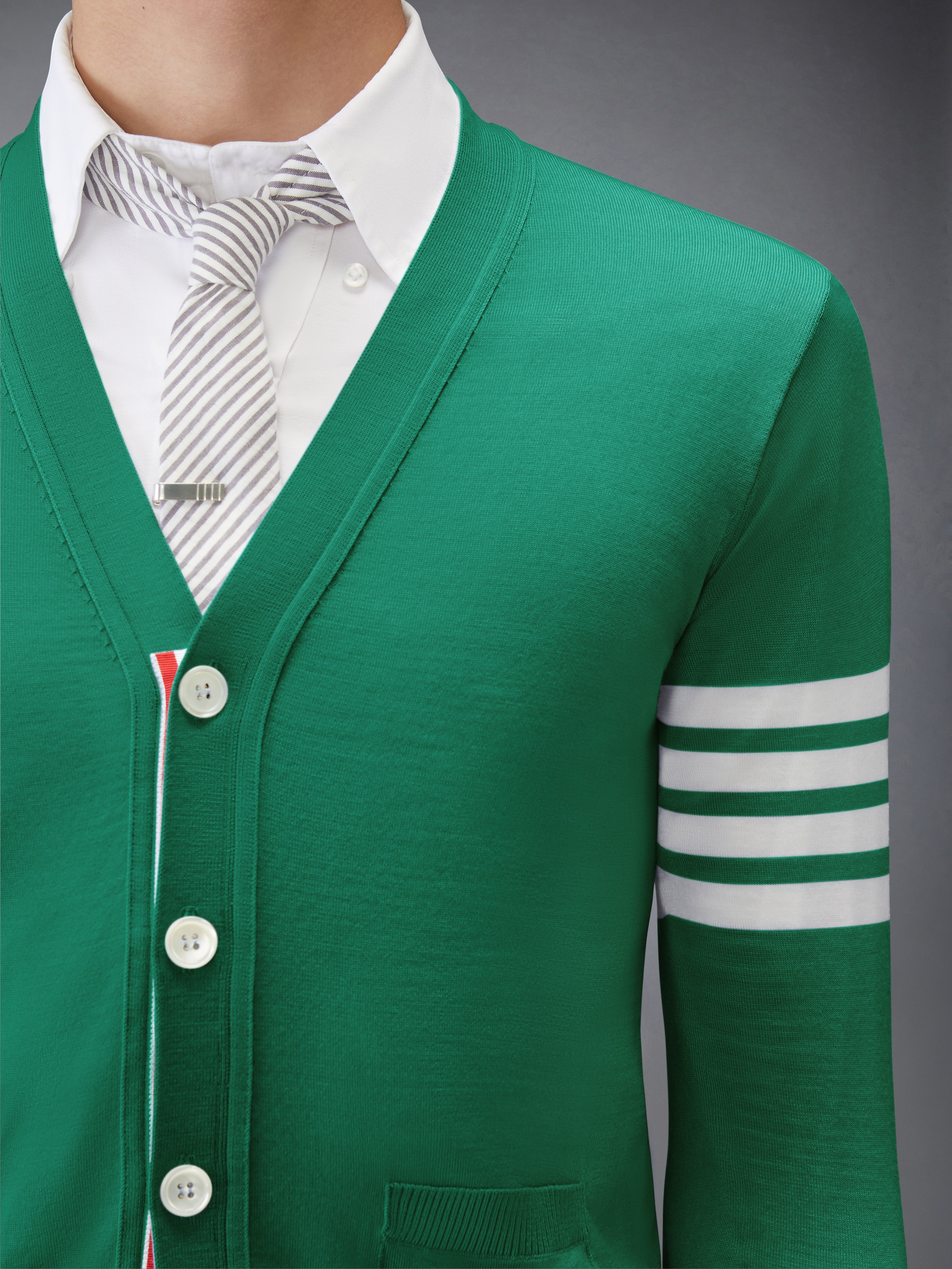 MERINO WOOL 4-BAR CLASSIC V-NECK CARDIGAN - 6