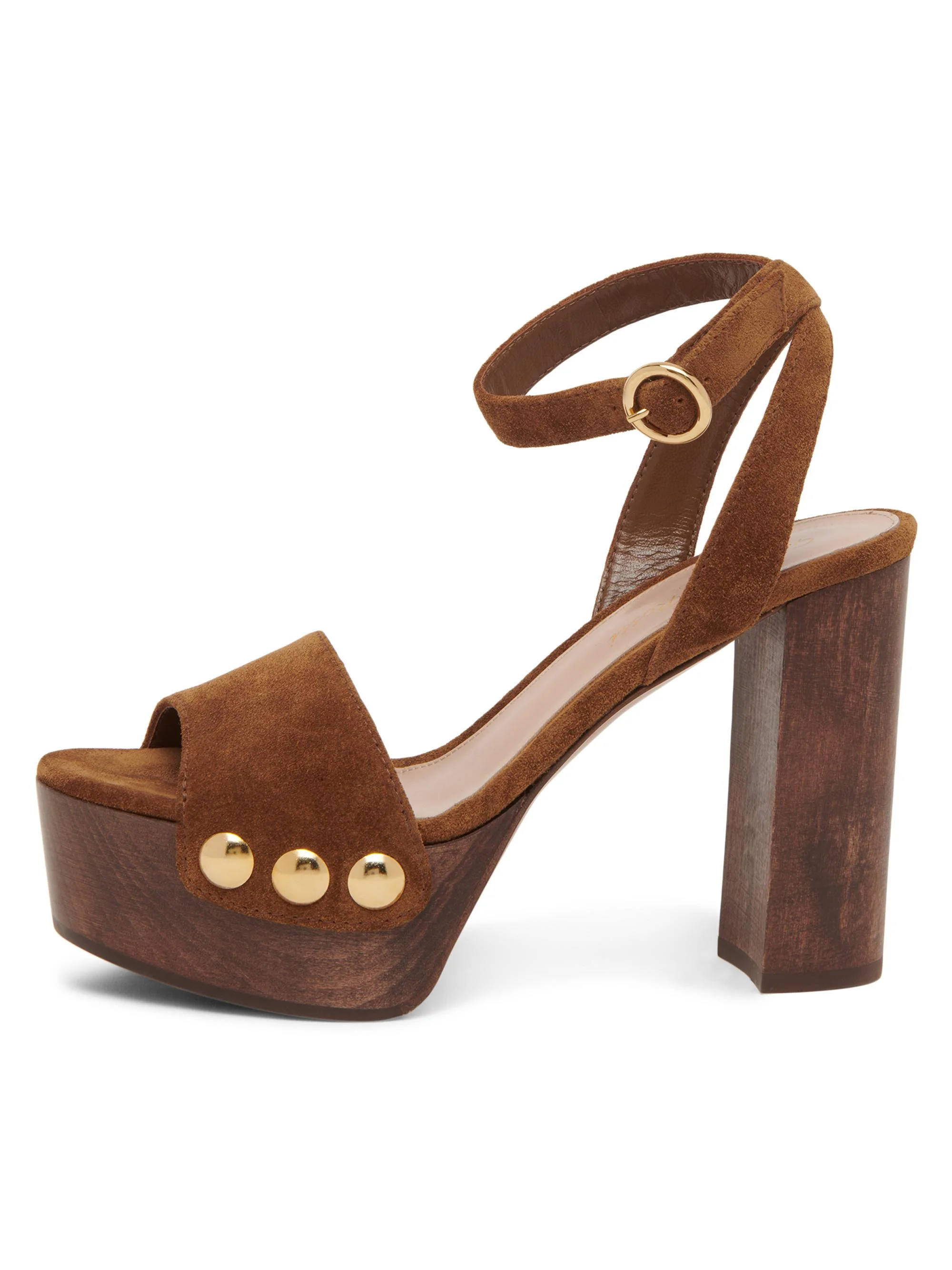 Women's 70MM Studded Suede Platform Sandals - Moka - 1