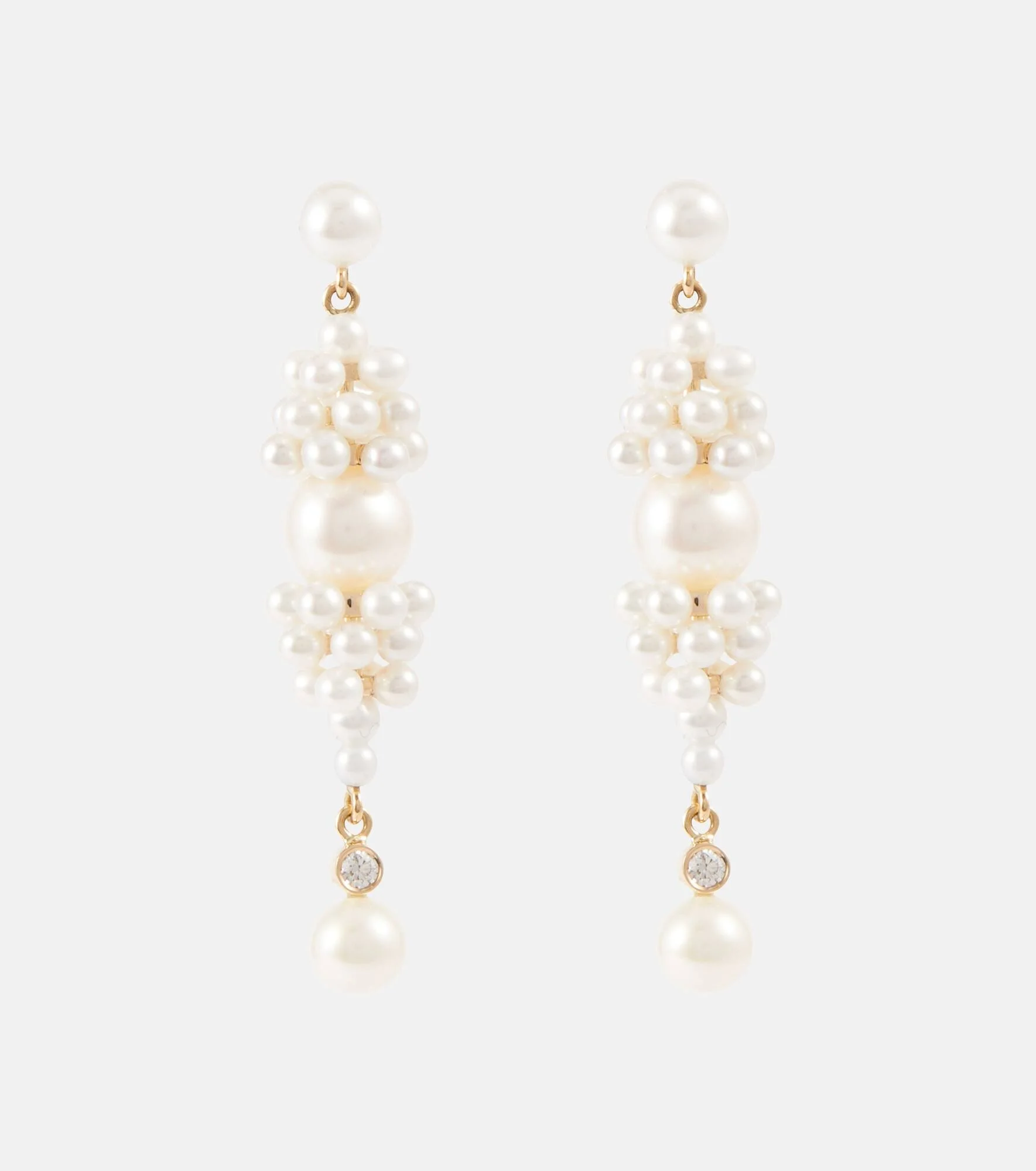 Rêve de Diamant 14kt gold earrings with diamonds and pearls - 1