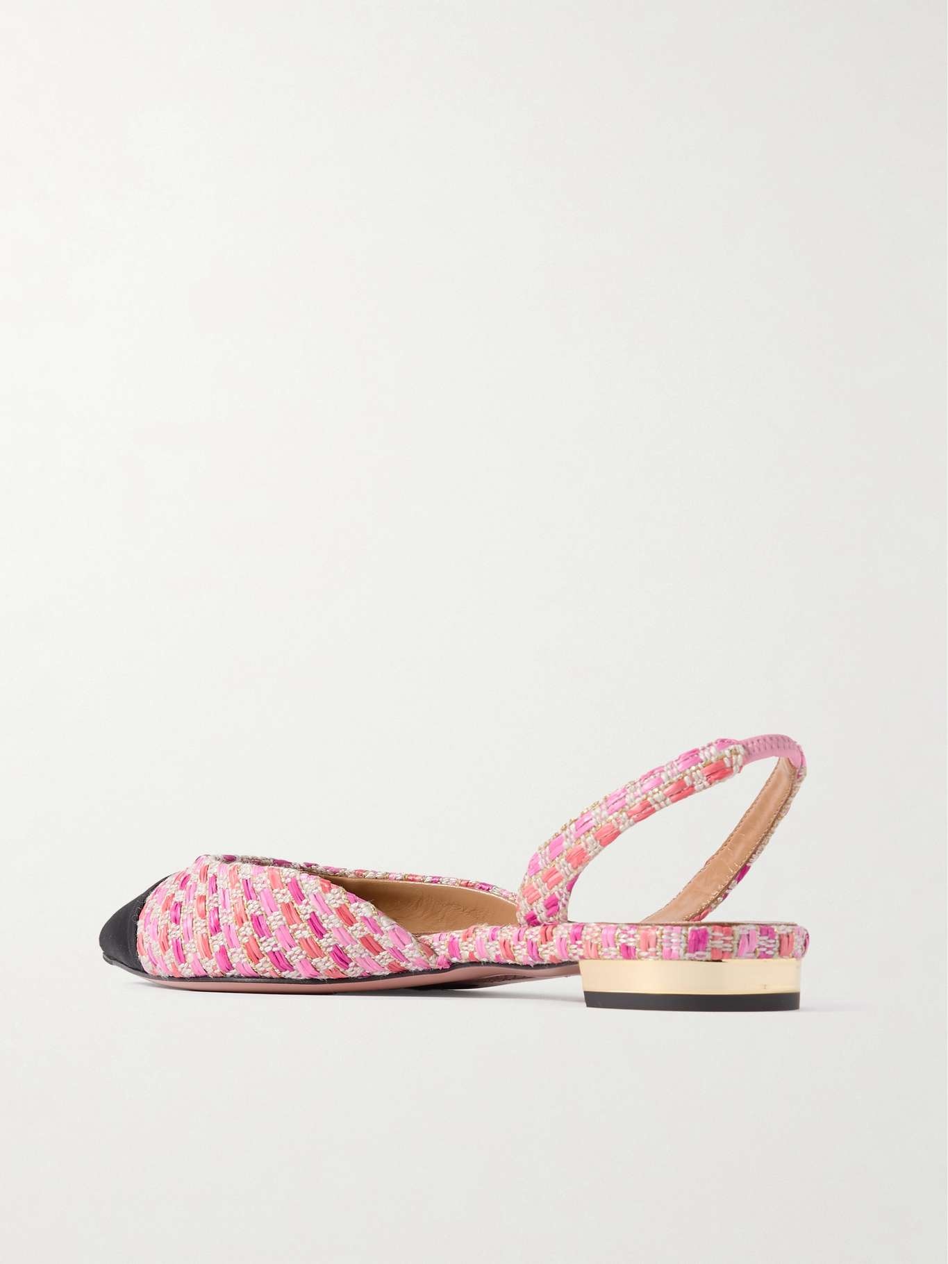 Milanese grosgrain-trimmed raffia slingback flats - 3