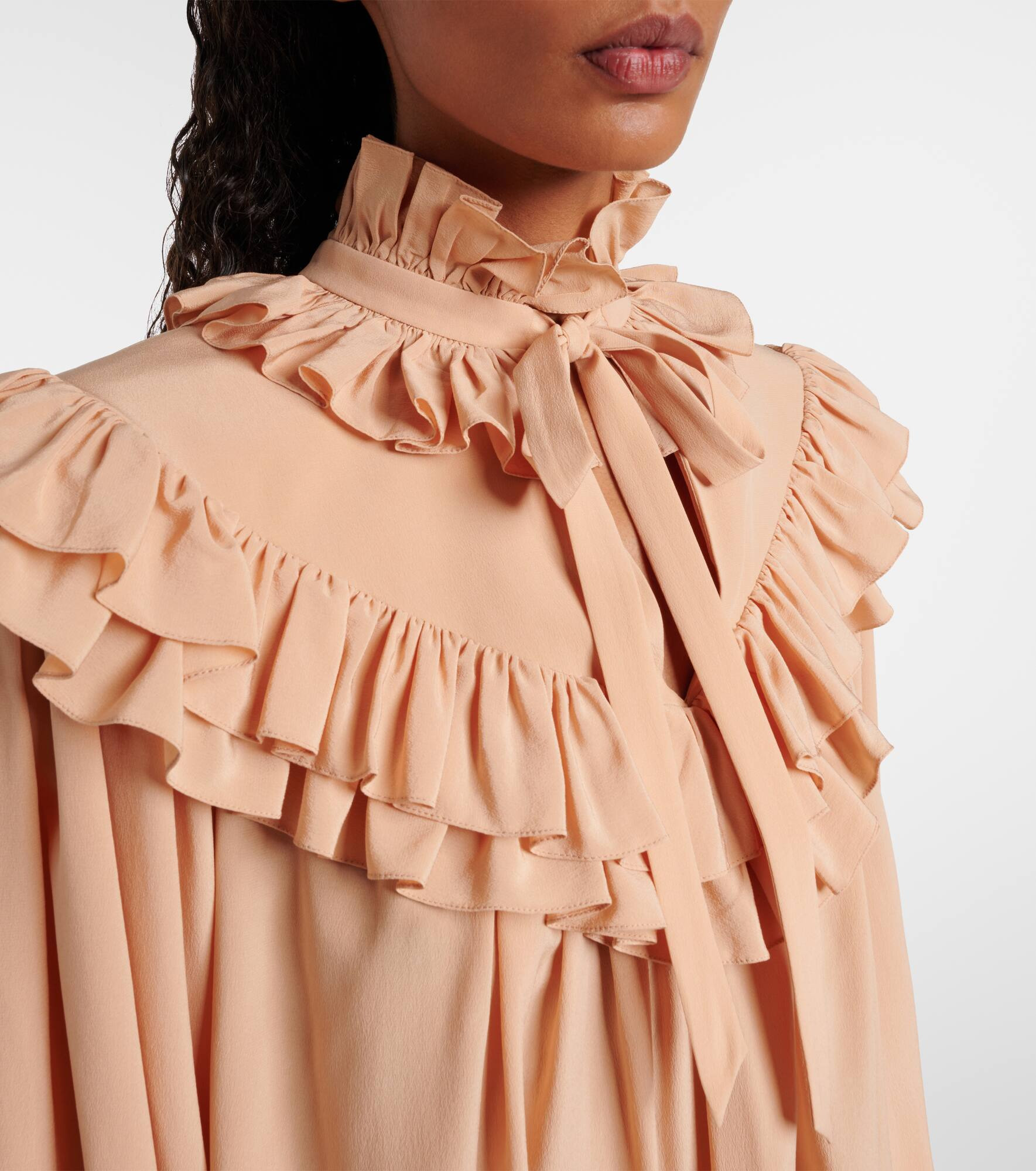 Ruffled tie-neck silk blouse - 4