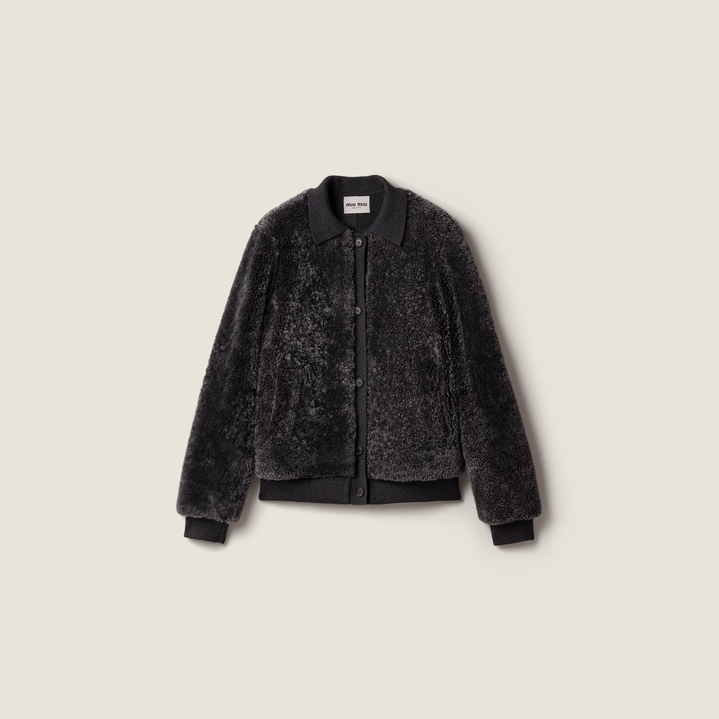 Shearling and knit blouson jacket - 1