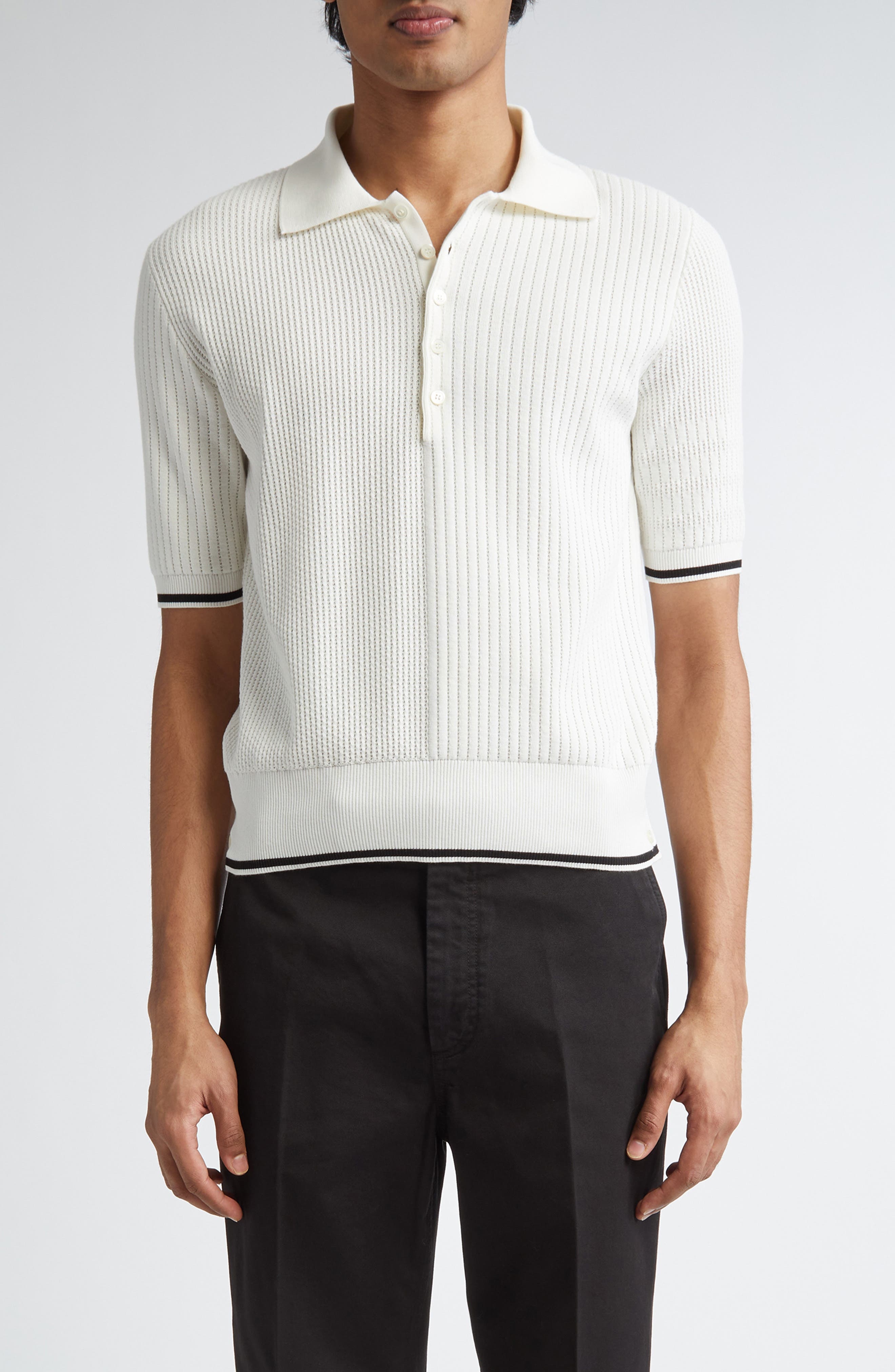 Thom Browne Mixed Stitch Polo in White at Nordstrom - 1