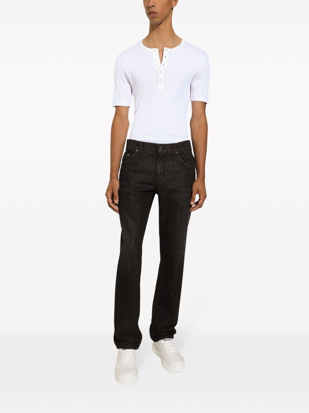 logo-appliquÃ© long-length tapered jeans - 3