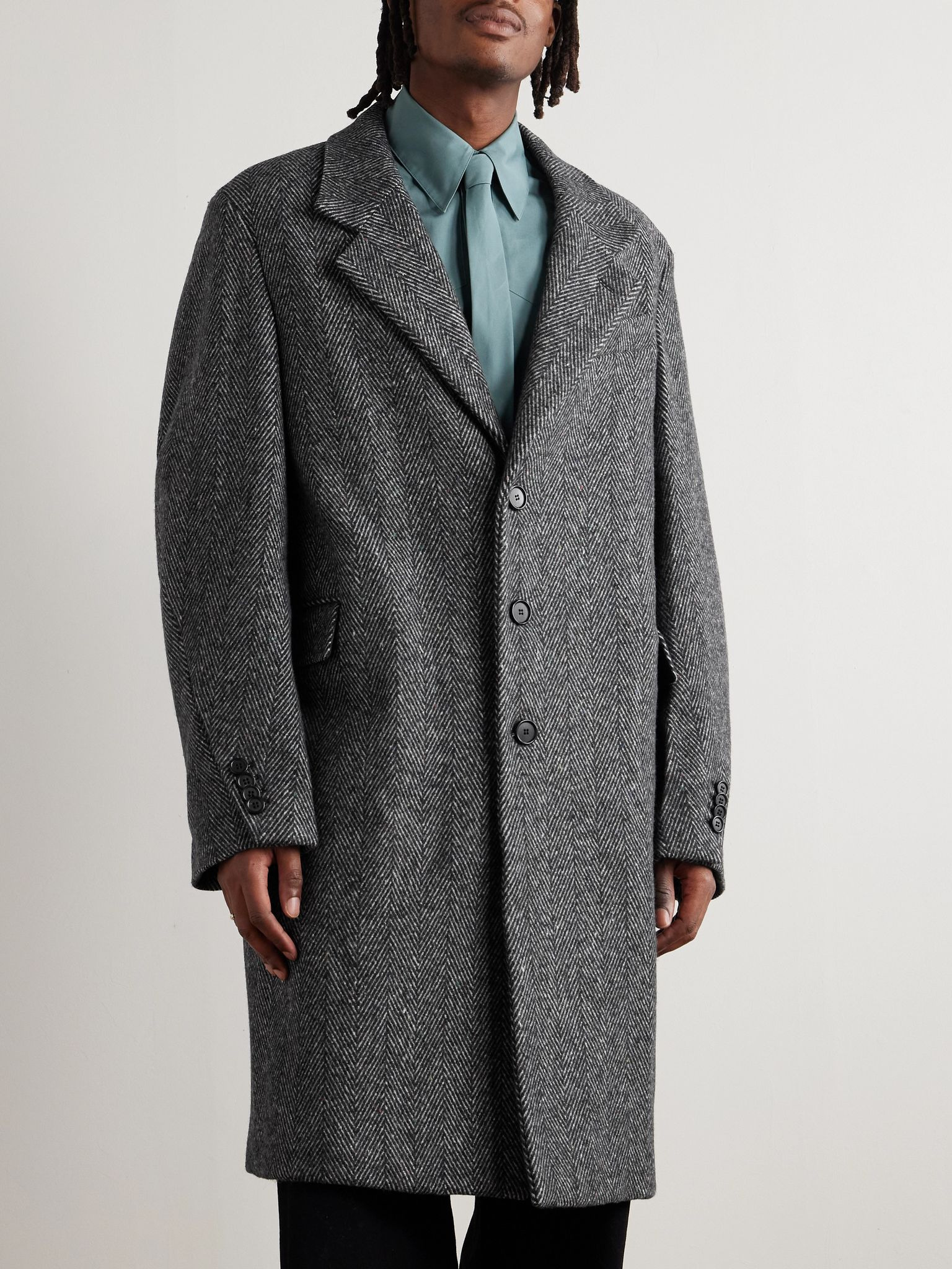Herringbone Wool-Blend Coat Gray - 3