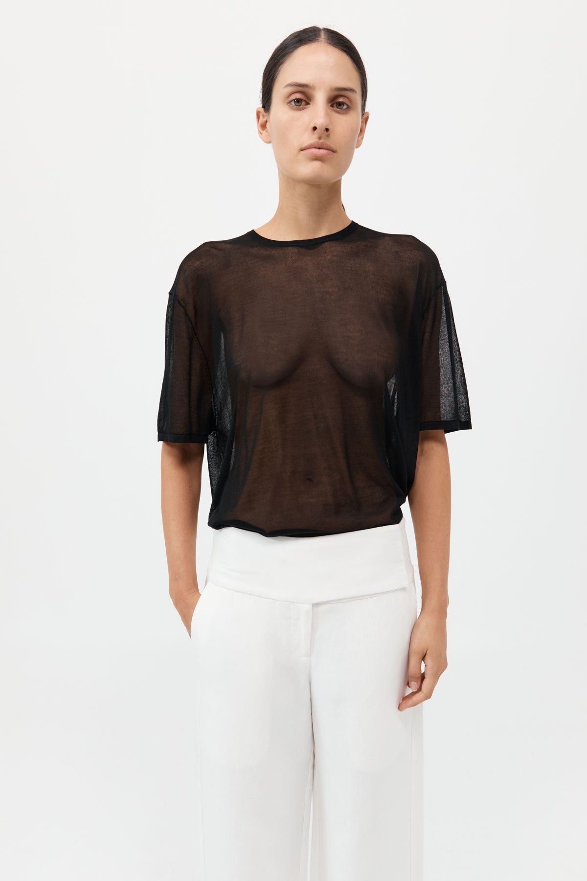 Sheer Oversized Tee - Black - 2