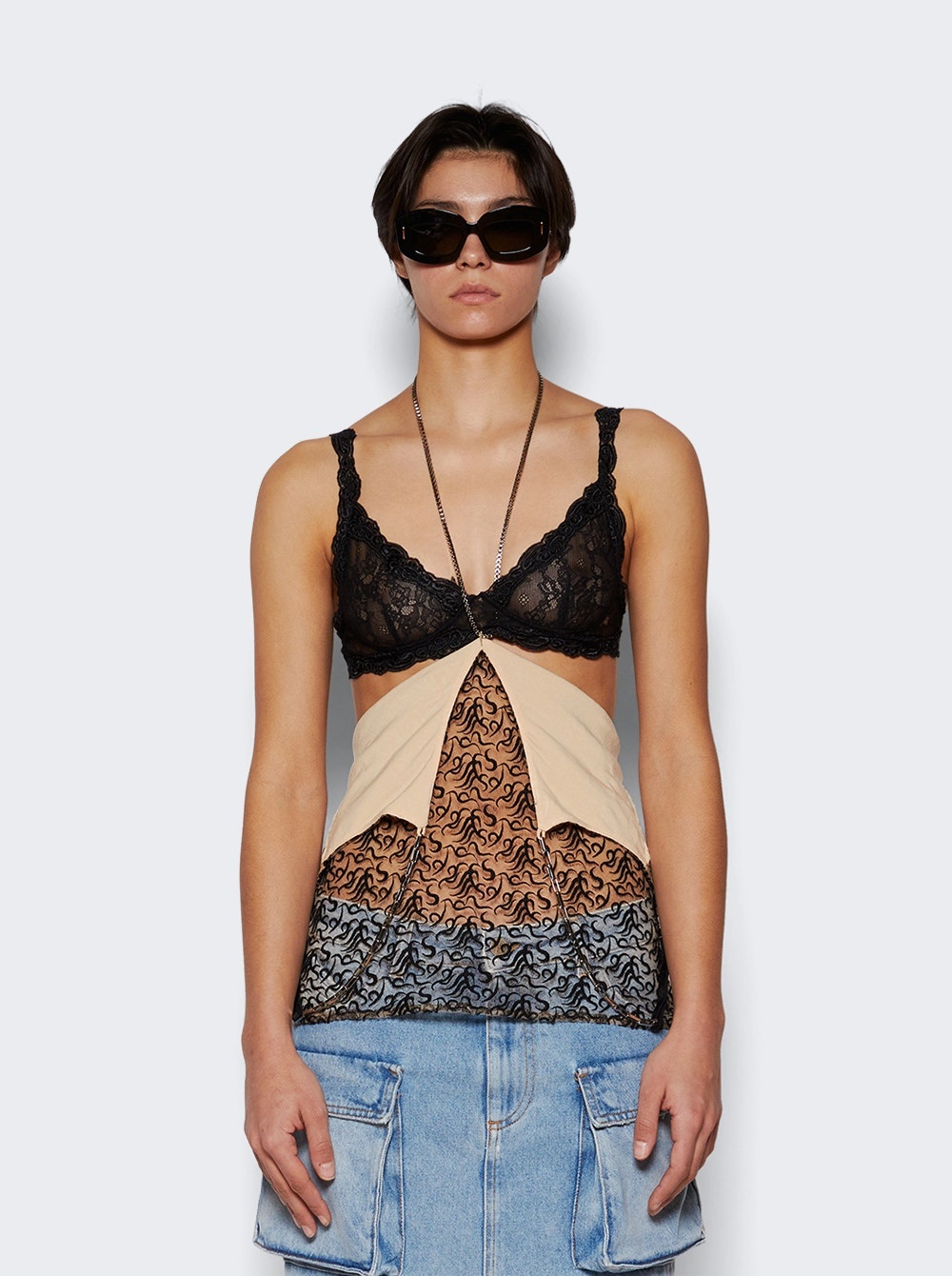 Tulle Top With Embroidery Champagne And Black - 3