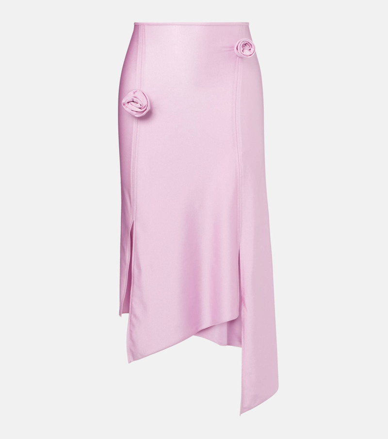 Floral-appliqué satin midi skirt - 1