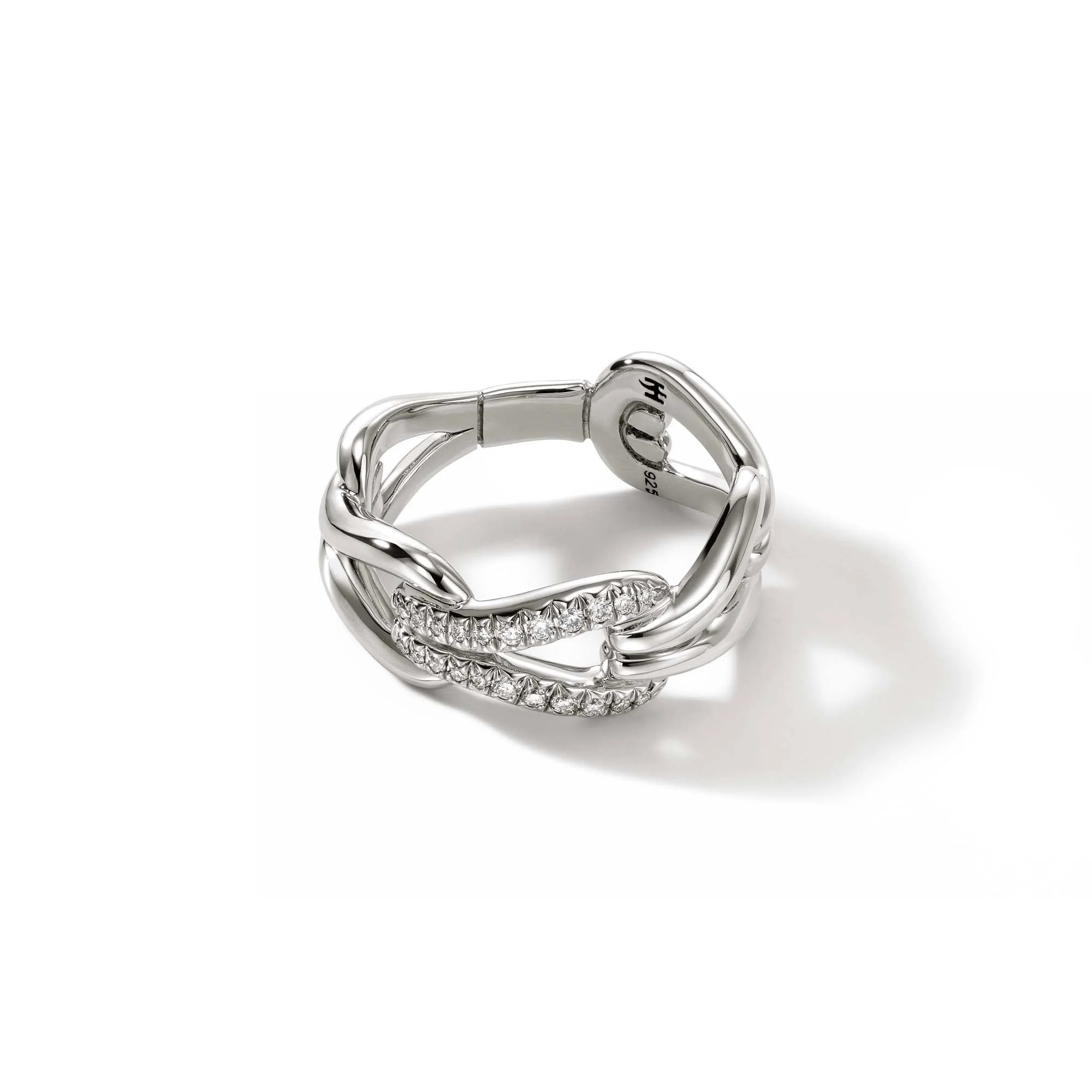 Surf Link Ring, Silver, Diamonds, Wide - 1
