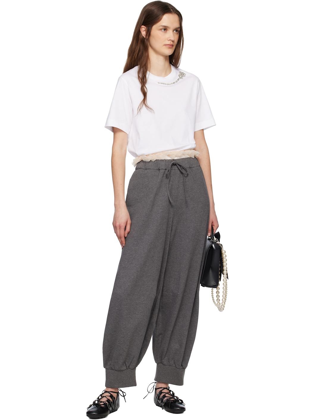 Gray Exposed Frilly Brief Drawstring Lounge Pants - 4