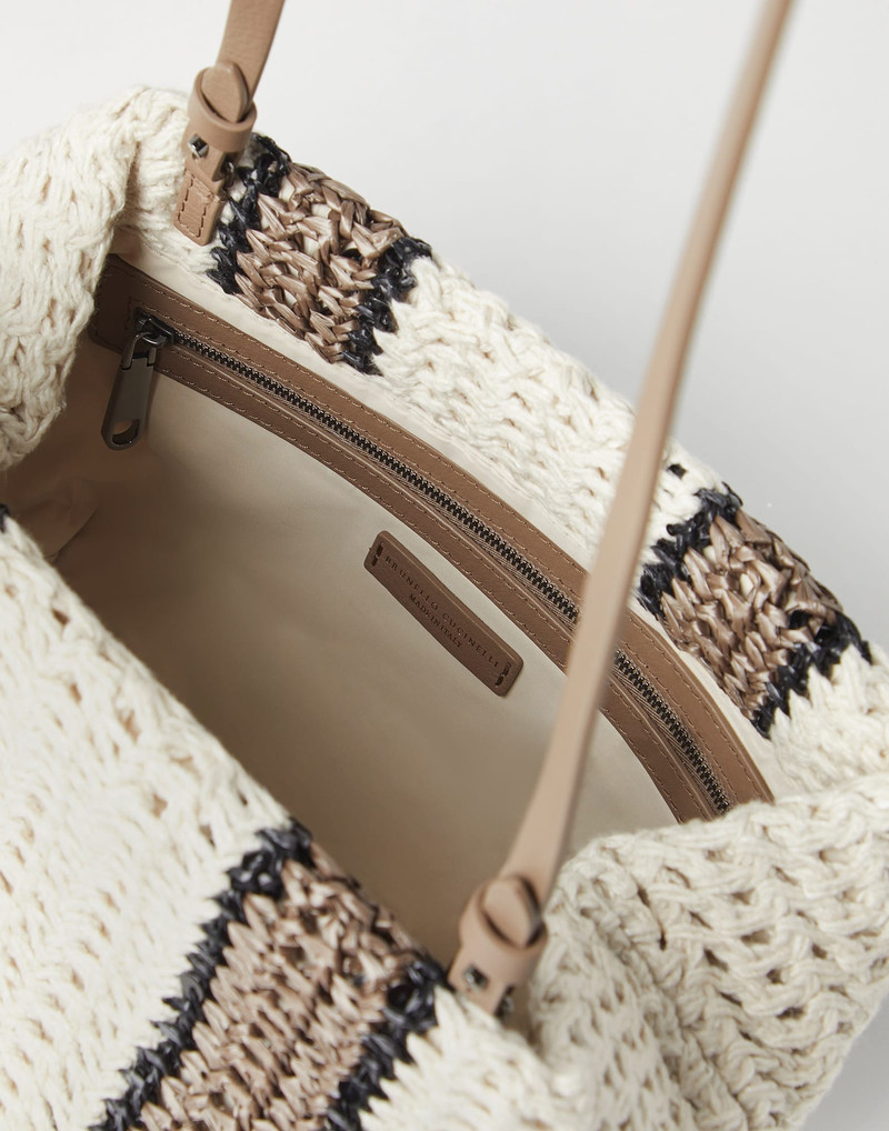 Raffia-effect knit striped bag 5