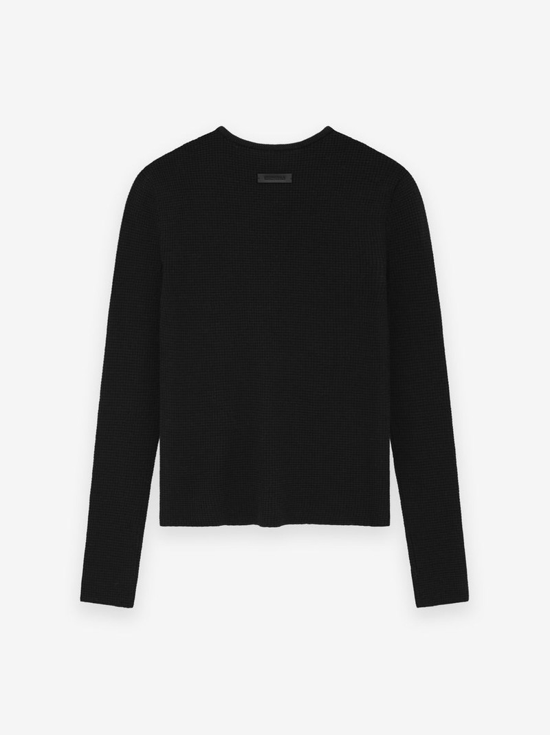 ESSENTIALS Womens Waffle Fitted Long Sleeve Sweater outlook
