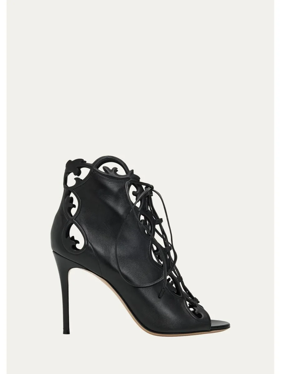 95mm Nappa Leather Lace-Up Booties - 1