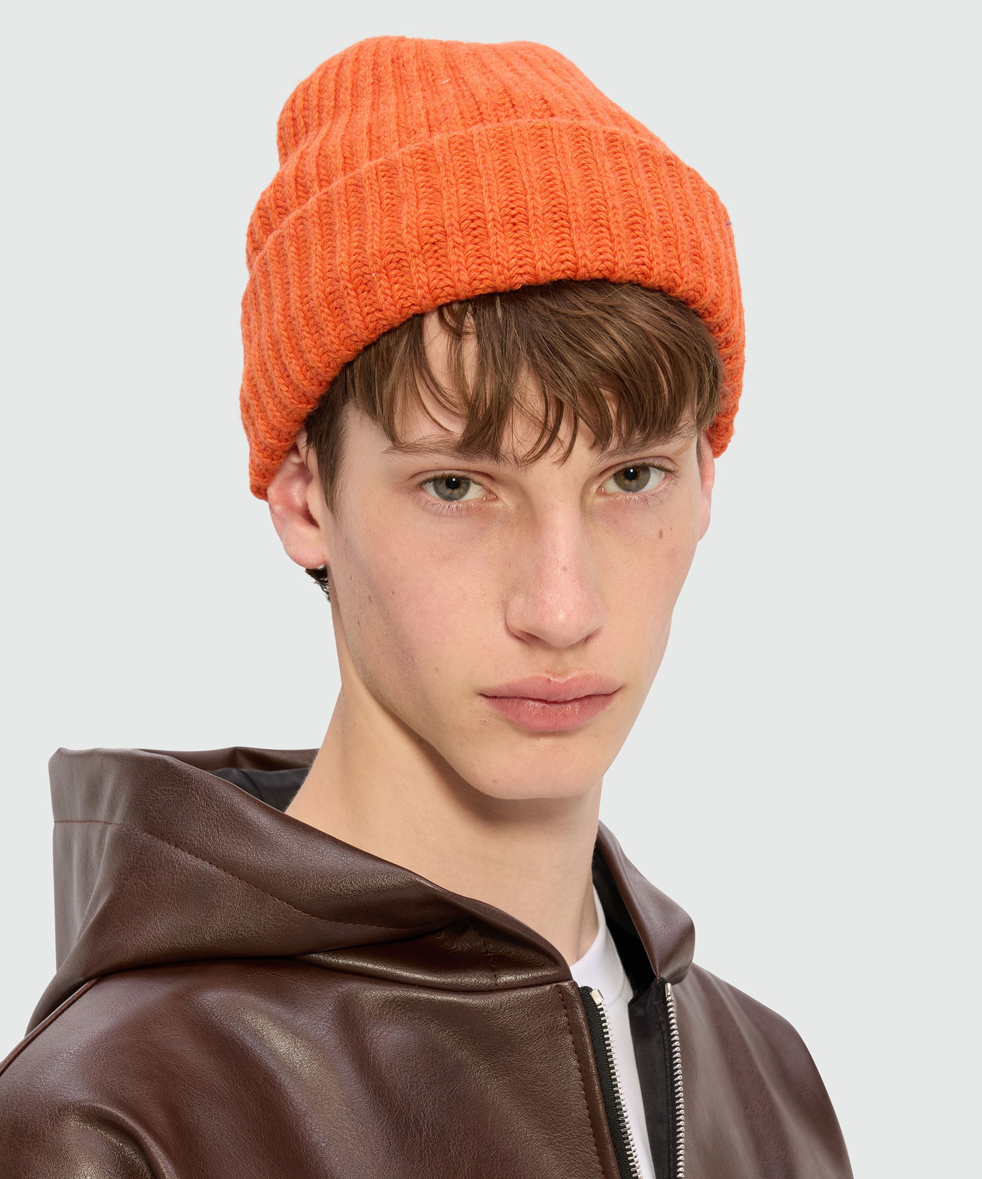 Orange ribbed hat with MSGM label - 3