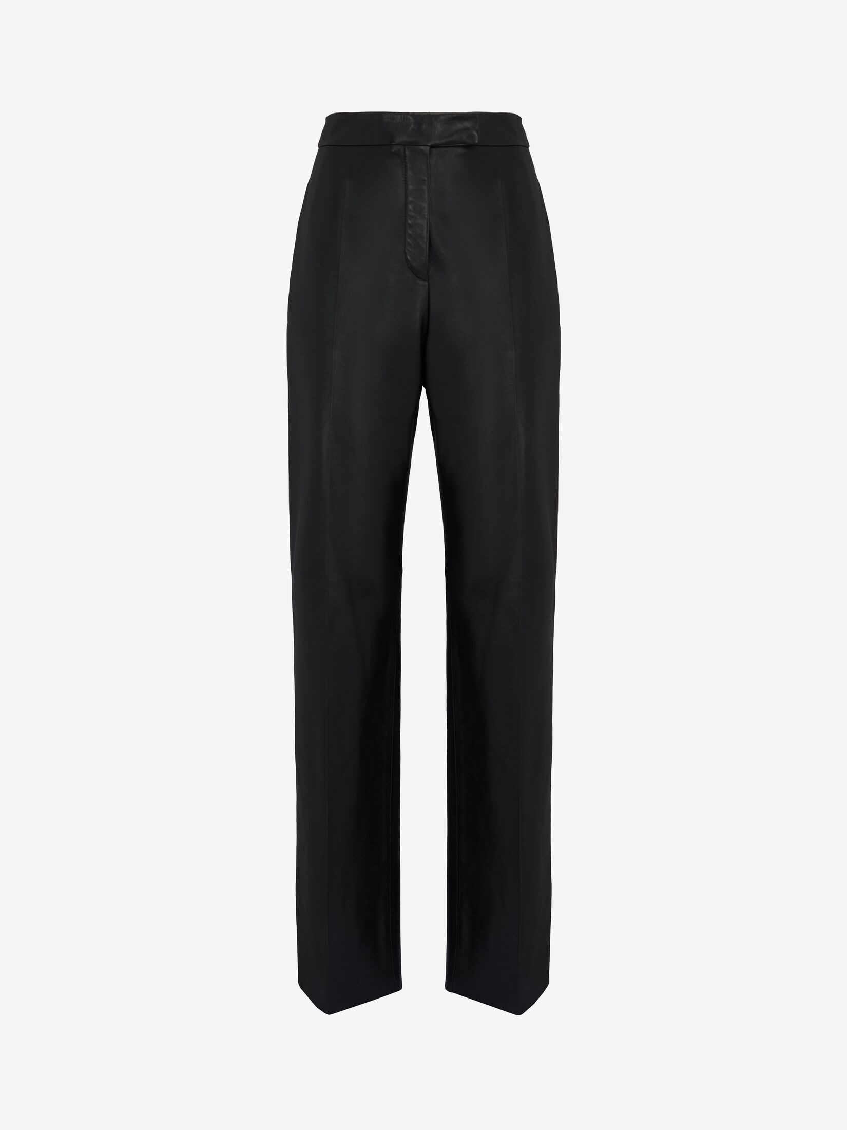 Women's High-waisted Leather Trousers in Black - 1