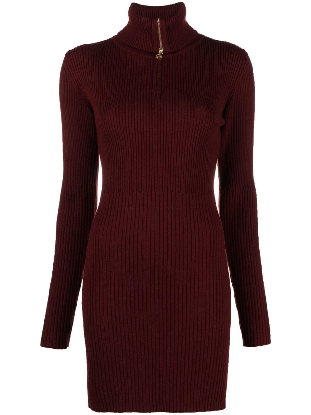 half-zip ribbed-knit minidress - 1