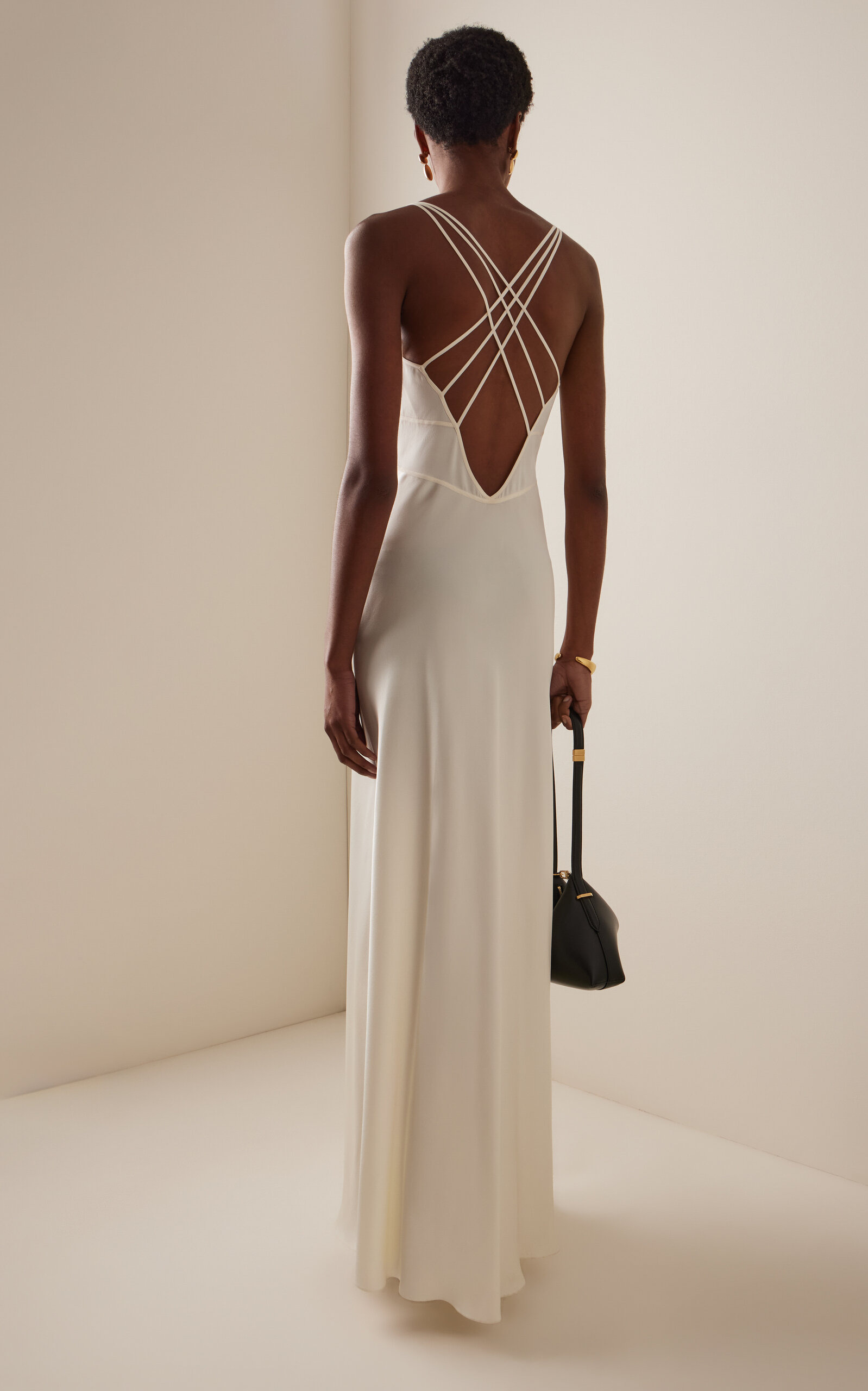 Melania Open-Back Satin Maxi Slip Dress ivory - 4