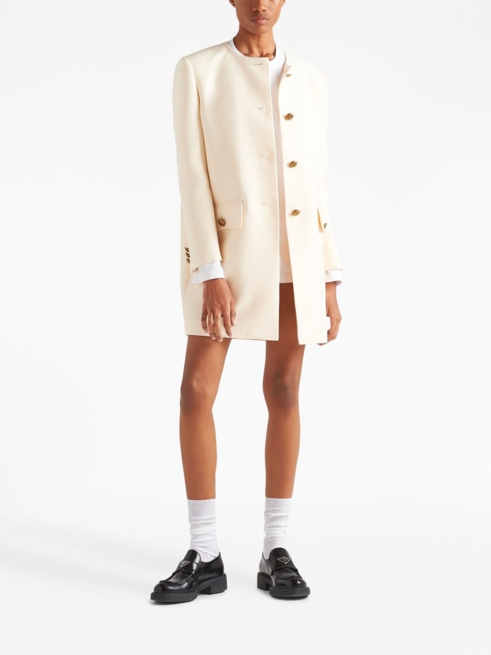 collarless buttoned wool coat - 2