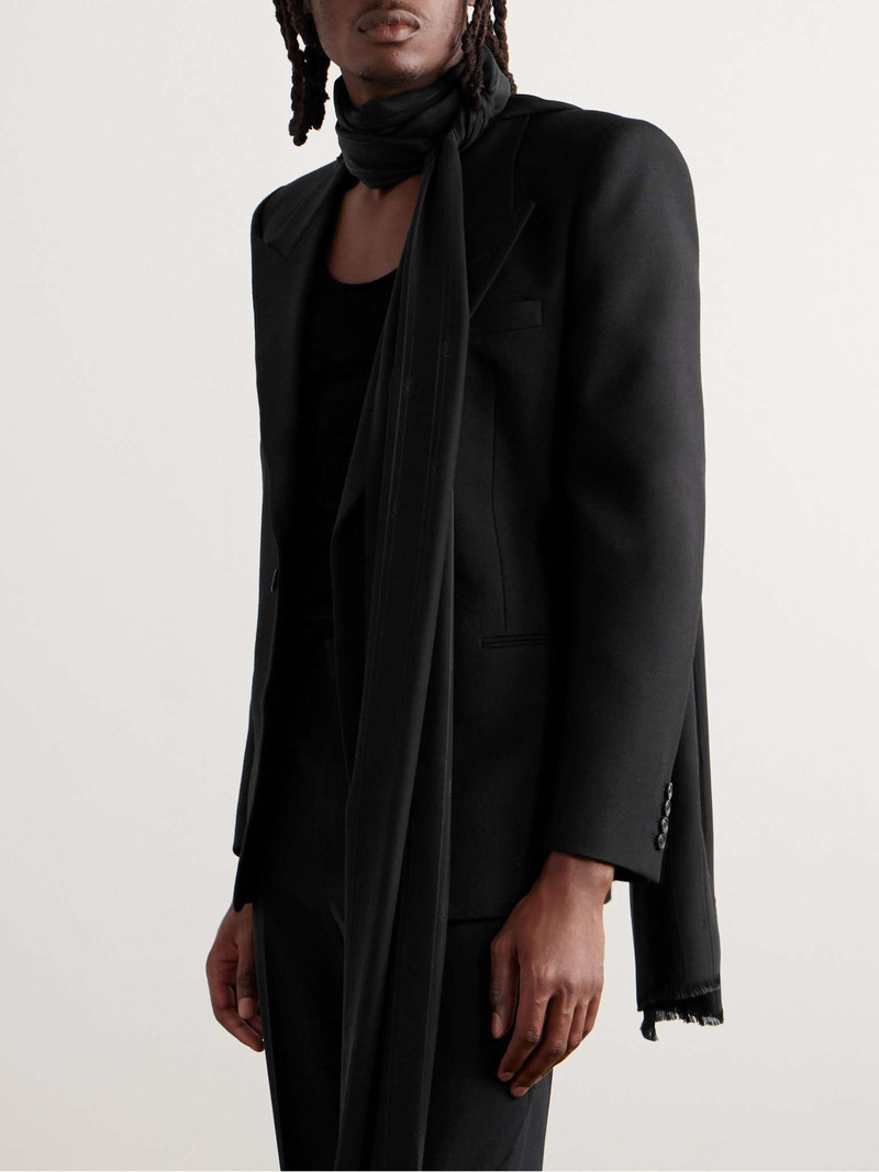 SAINT LAURENT Logo-Jacquard Striped Fringed Silk Scarf outlook